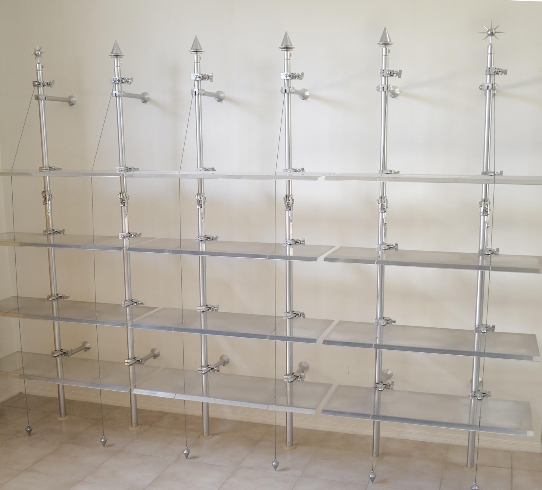 Italian Rare 1980s ALU Manfrotto Modular Bookcase Shelf System Wall Unit or Display For Sale