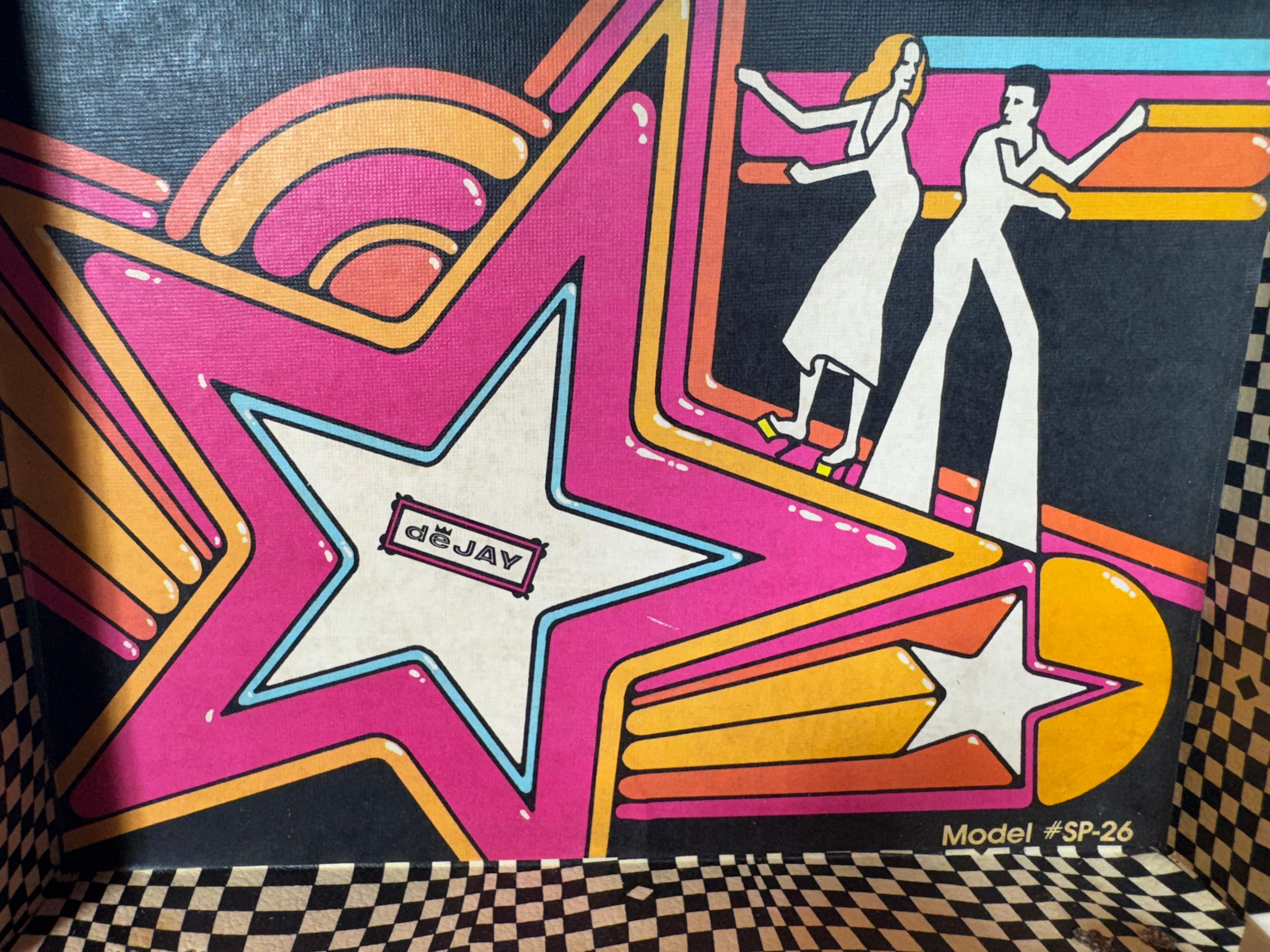 Fabric Rare Op Art Portable Recod Player with Flashing Multi-colored Lights For Sale