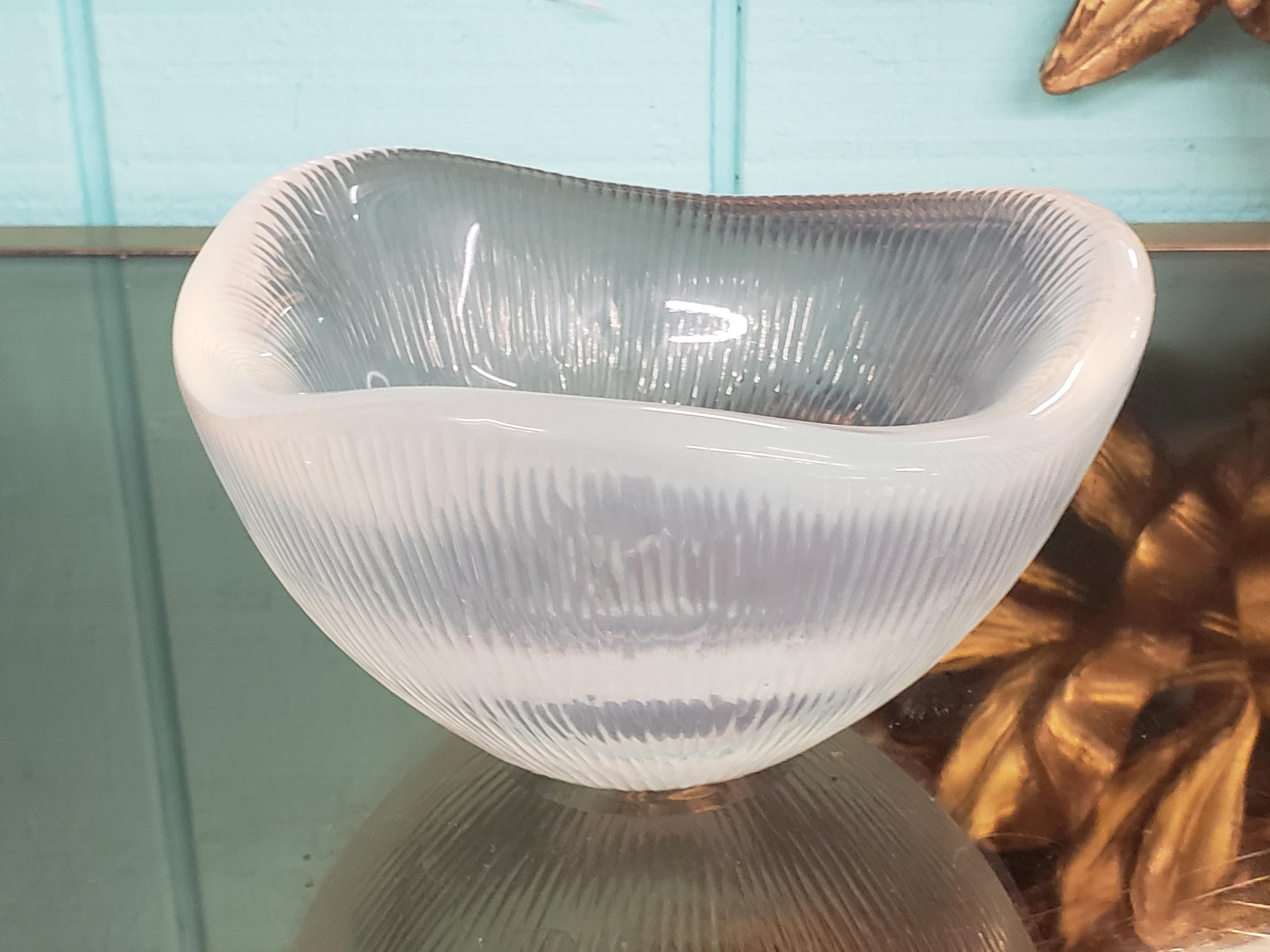 Art Glass Rare Opalescent Orrefors Battuto Bowl by Sven Palmqvist