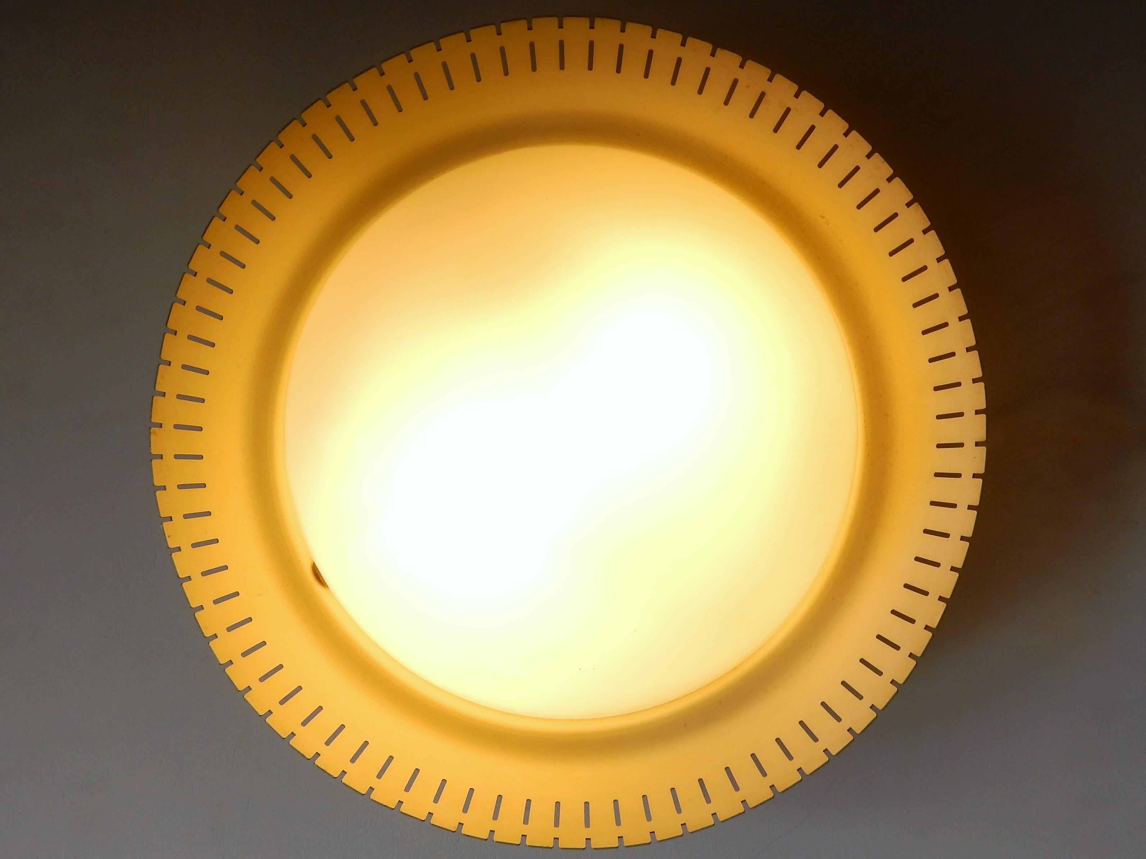 Rare Opaline and Metal Ceiling Lamp by Bent Karlby, Denmark, 1960s 1