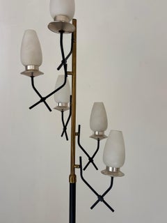Seltene Stehlampe aus Opalglas und Messing von Stilnovo, Italien, 1950er Jahre