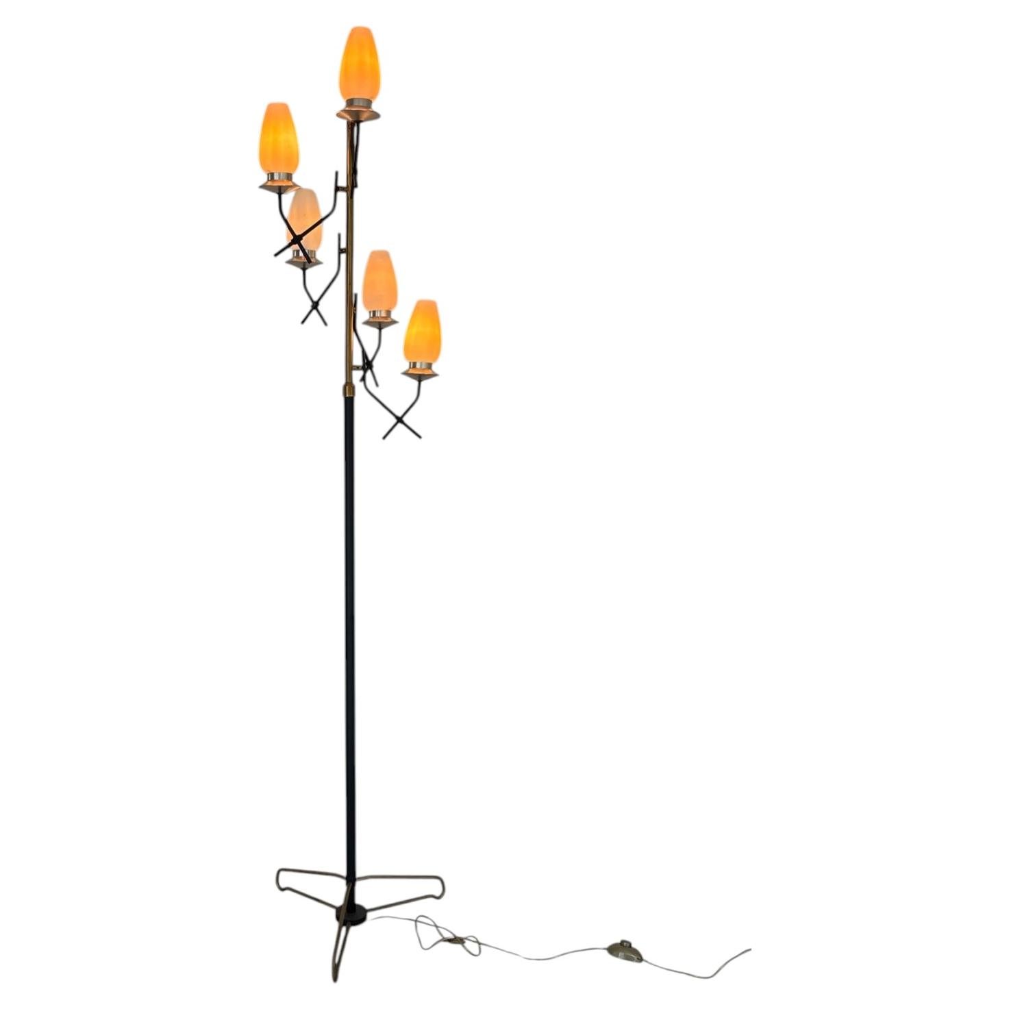Rare Opaline Glass & Brass Floor Lamp by Stilnovo, 1950s Italy
