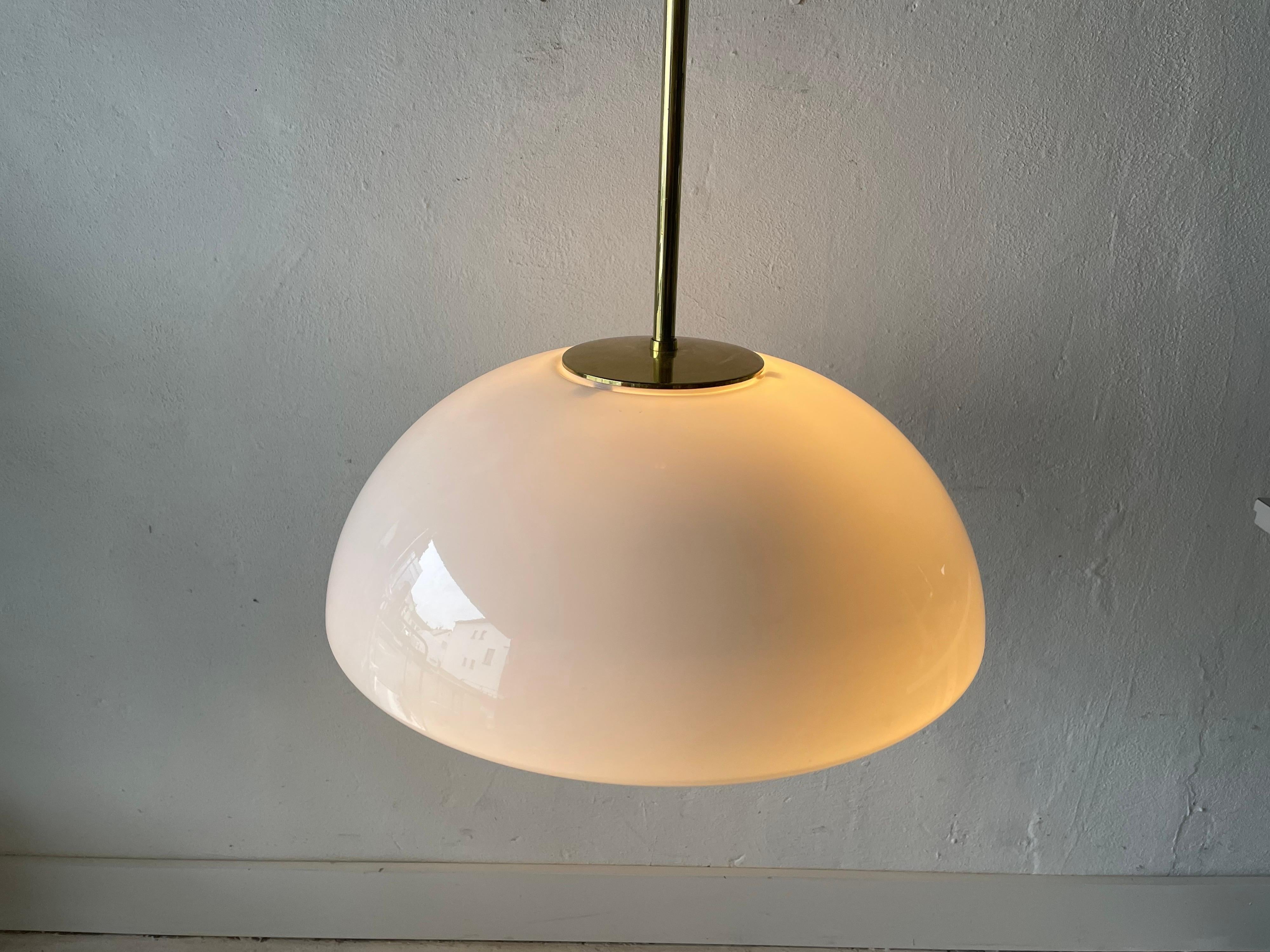 Rare Opaline Glass & Brass Lux Pendant Lamp by Limburg, 1960s, Germany 5