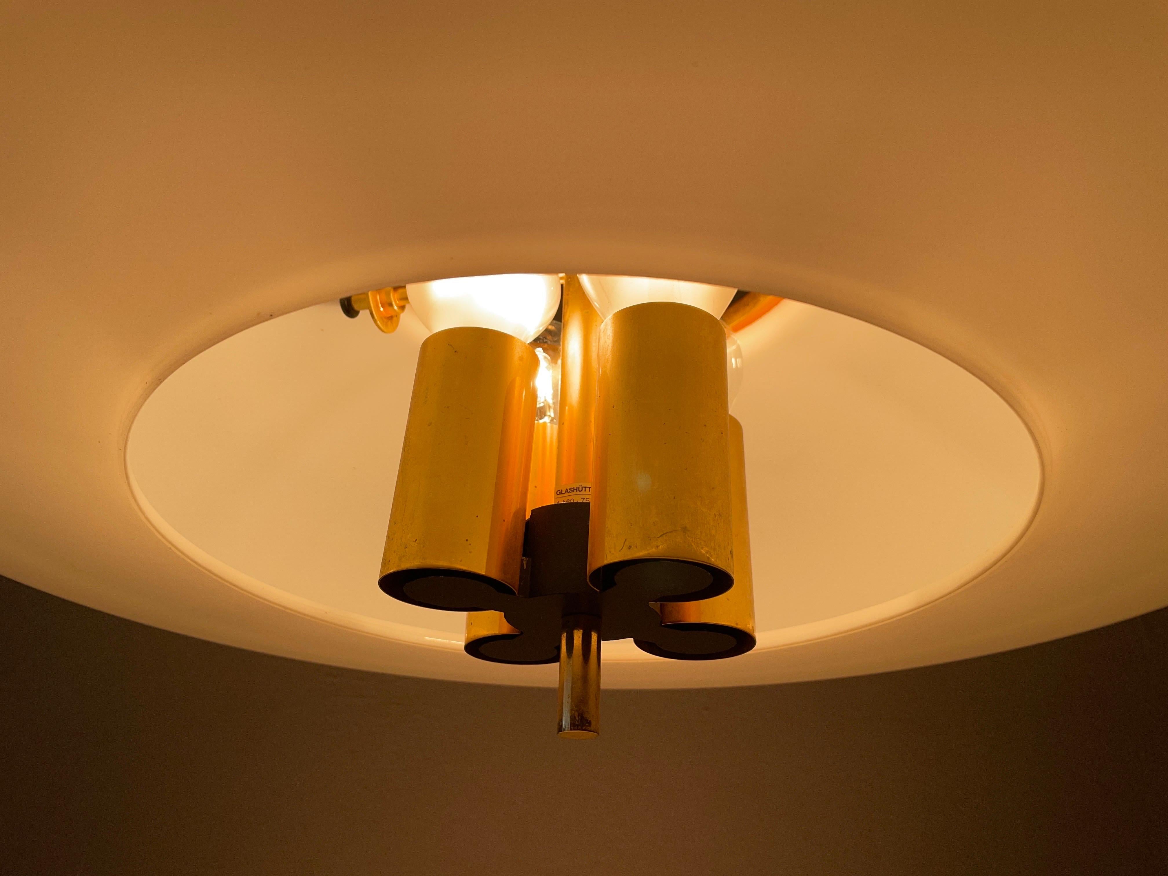 Rare Opaline Glass & Brass Lux Pendant Lamp by Limburg, 1960s, Germany For Sale 5