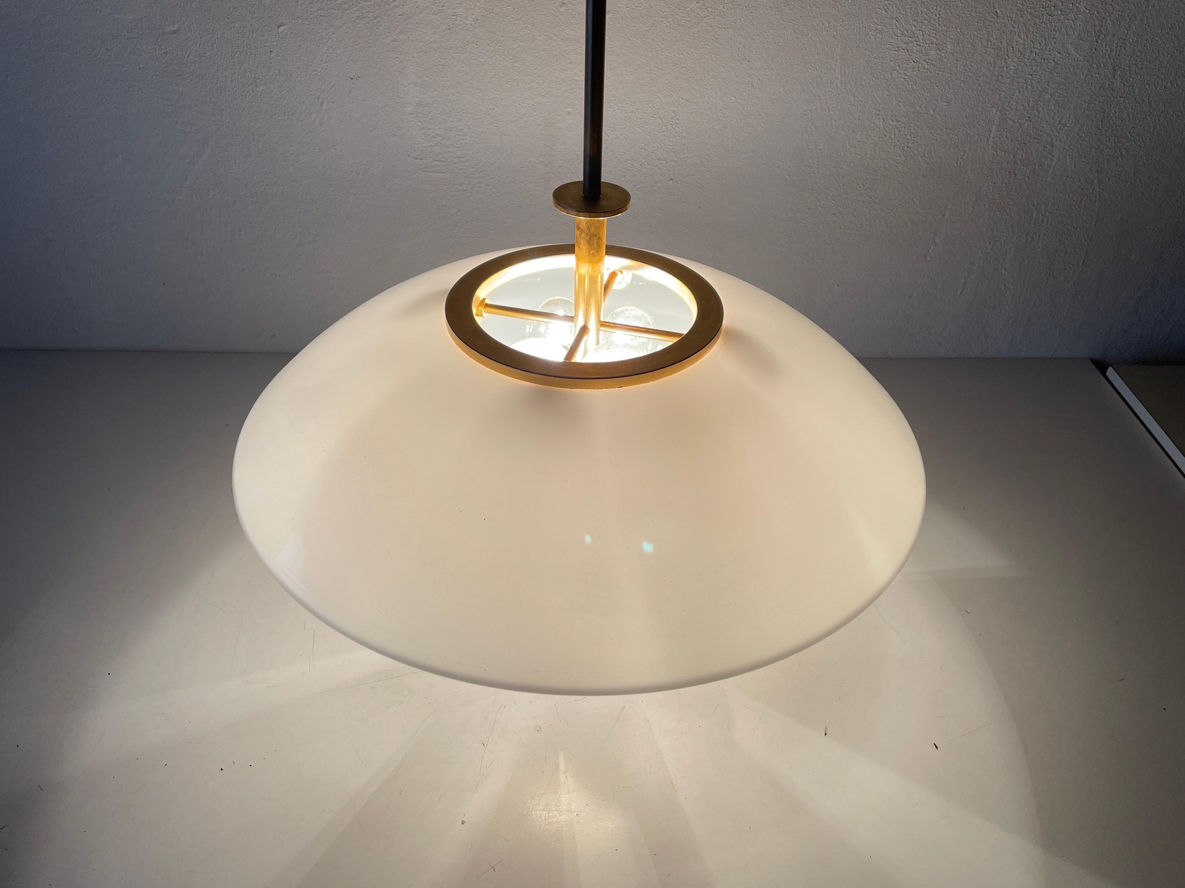 Rare Opaline Glass & Brass Lux Pendant Lamp by Limburg, 1960s, Germany For Sale 6