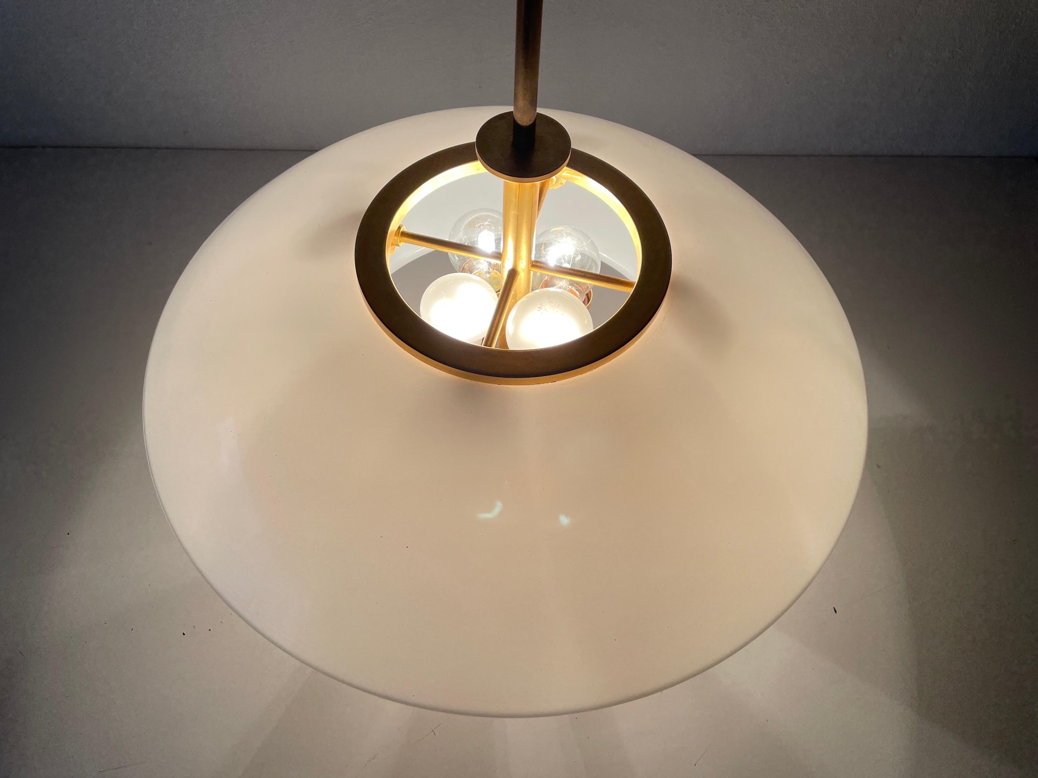 Rare Opaline Glass & Brass Lux Pendant Lamp by Limburg, 1960s, Germany For Sale 7