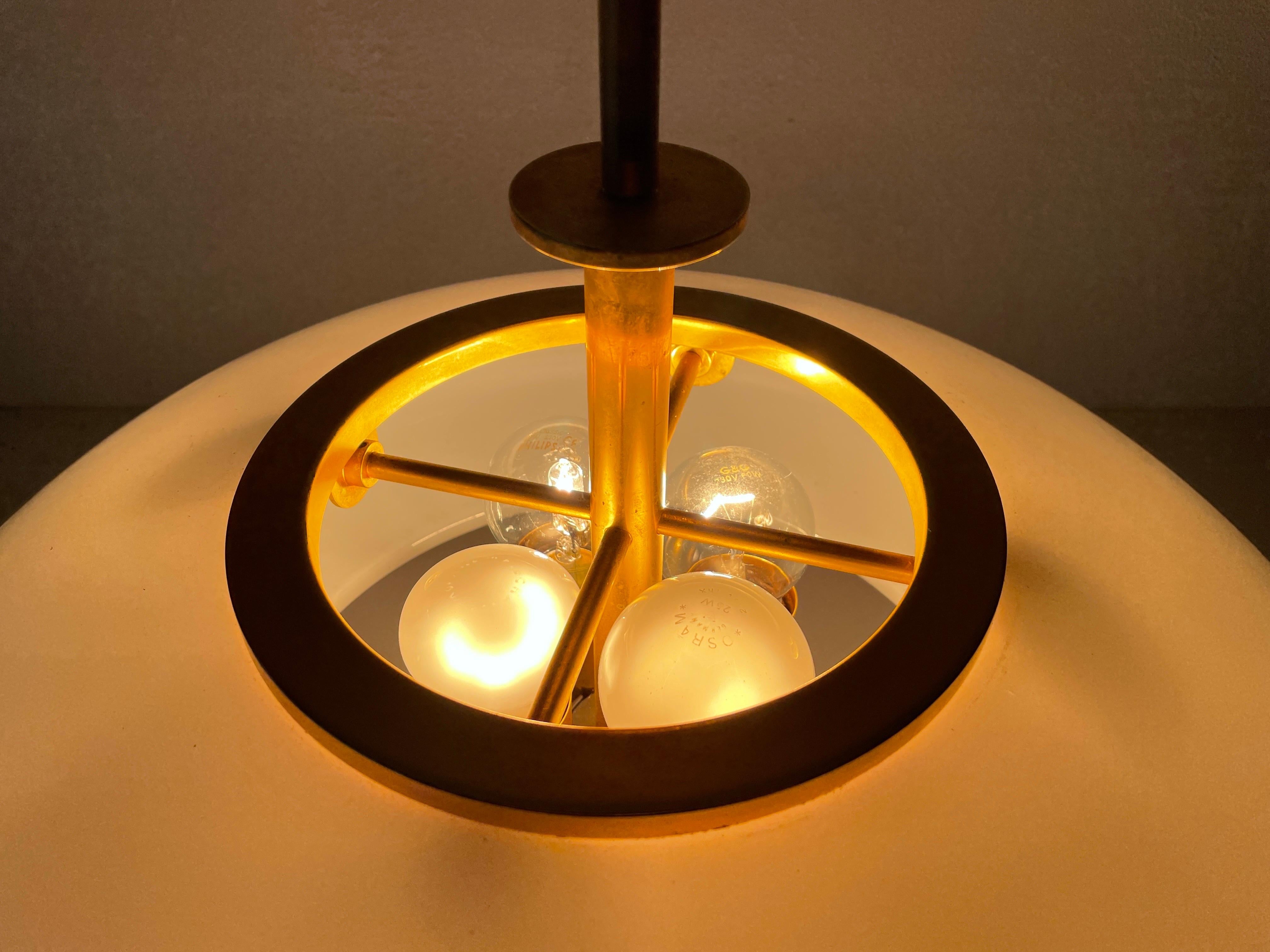 Rare Opaline Glass & Brass Lux Pendant Lamp by Limburg, 1960s, Germany For Sale 8
