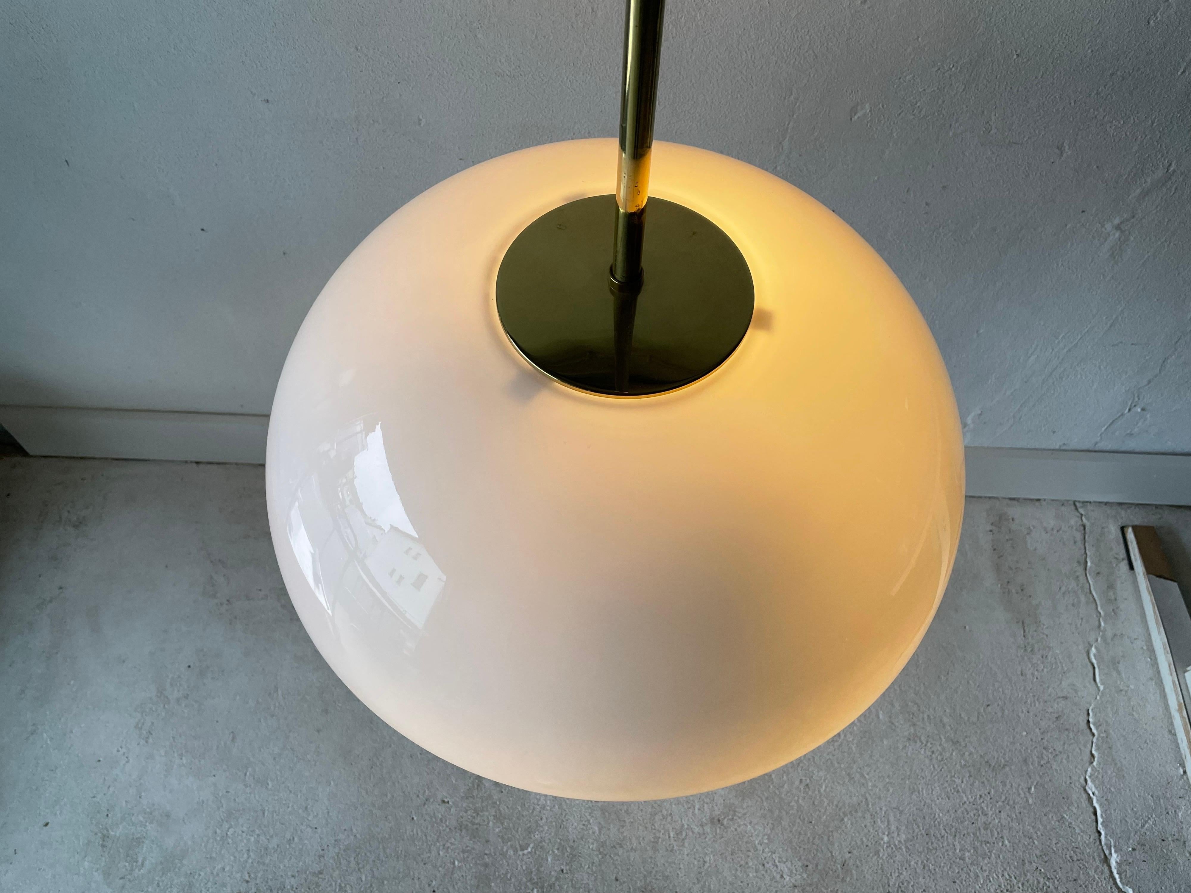 Rare Opaline Glass & Brass Lux Pendant Lamp by Limburg, 1960s, Germany 9