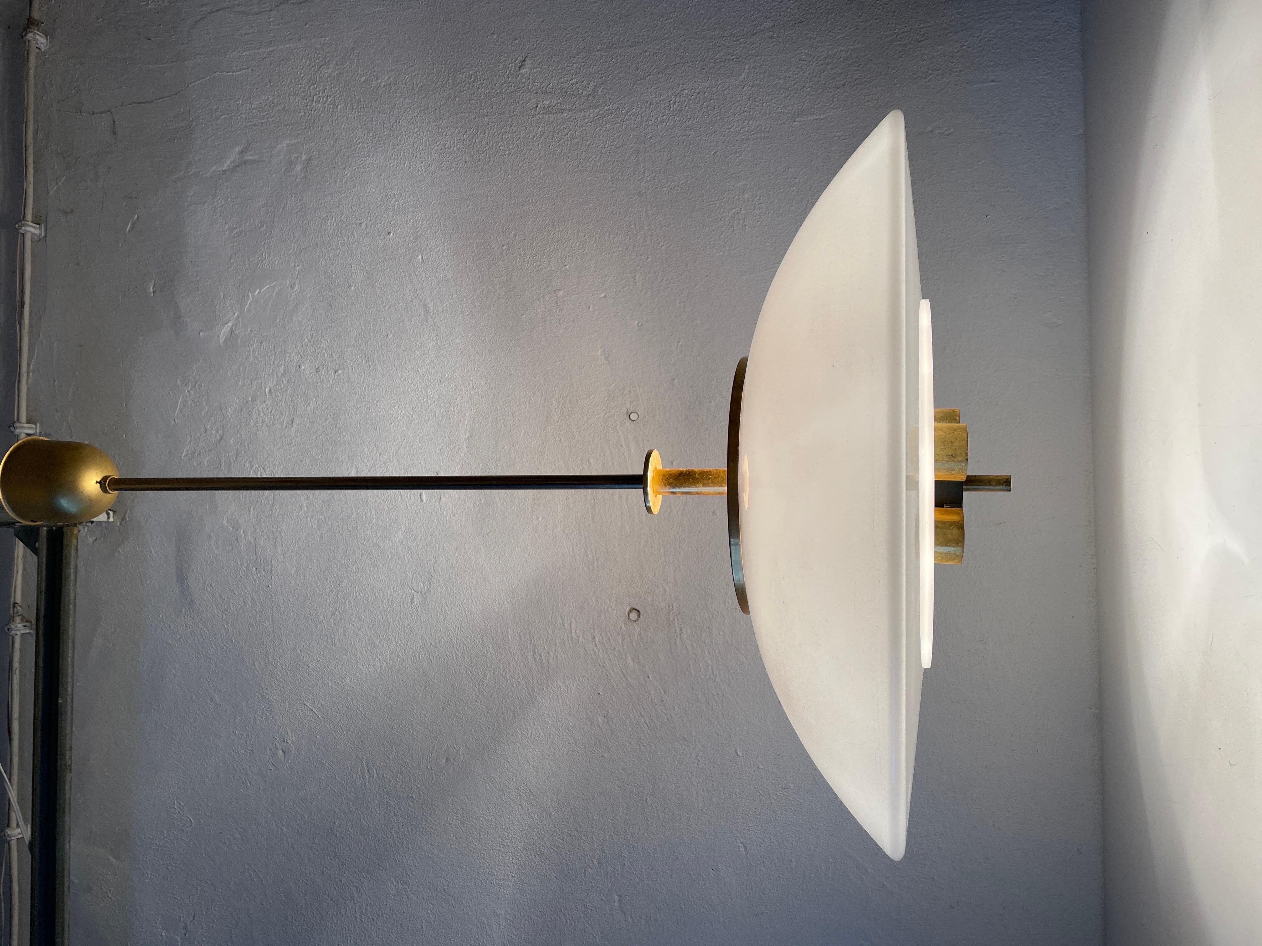 Rare Opaline Glass & Brass Lux Pendant Lamp by Limburg, 1960s, Germany For Sale 9