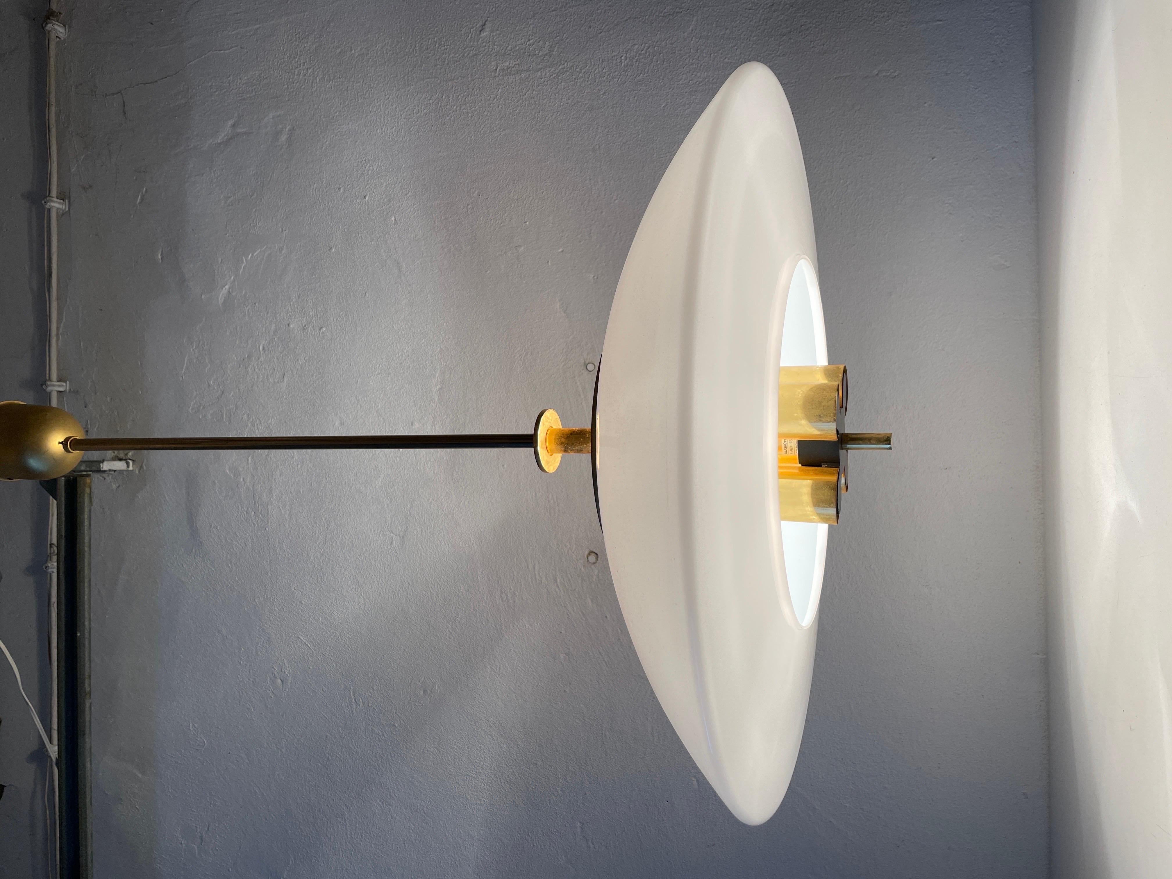 Rare Opaline Glass & Brass Lux Pendant Lamp by Limburg, 1960s, Germany For Sale 10