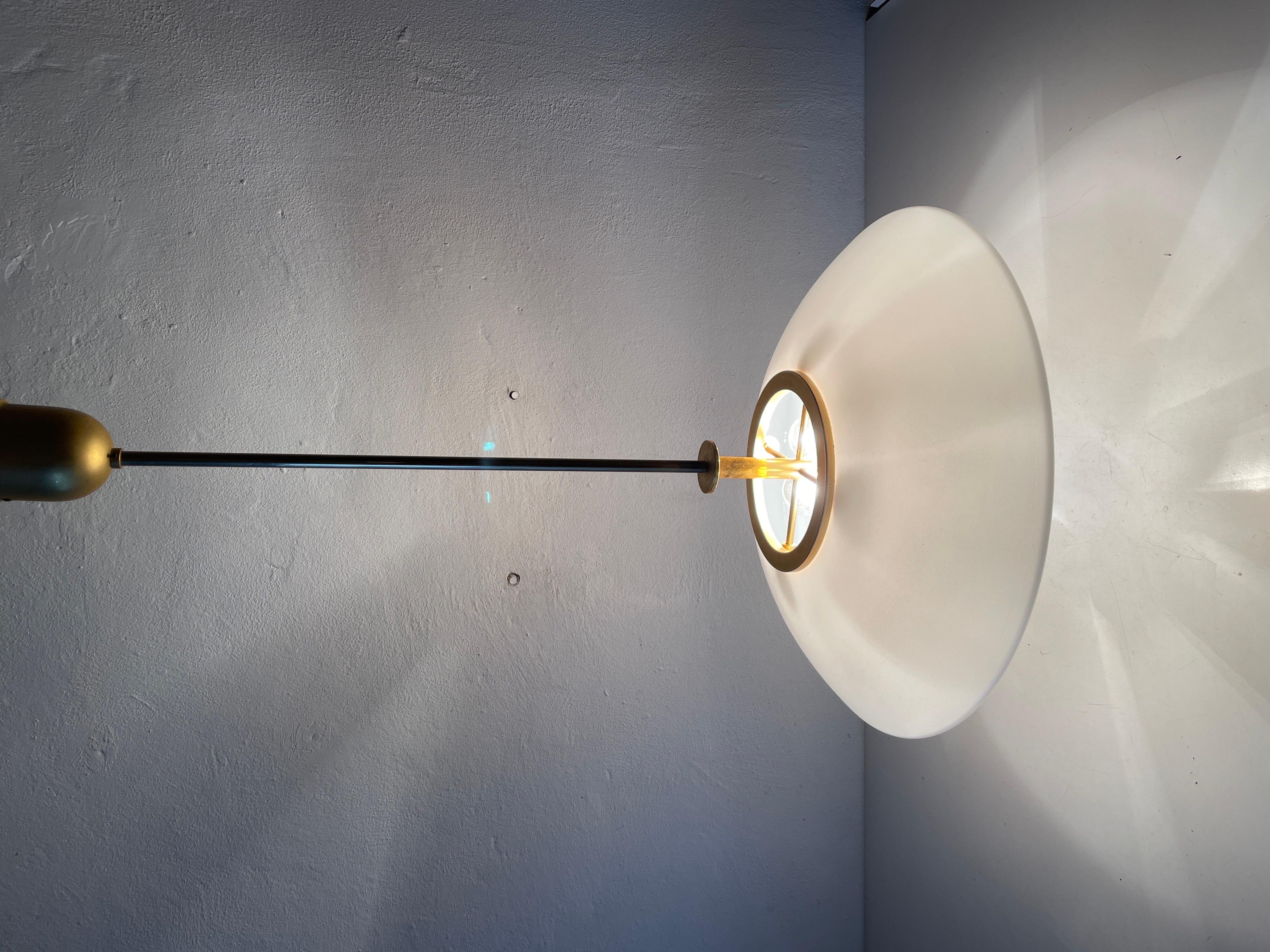 Rare Opaline Glass & Brass Lux Pendant Lamp by Limburg, 1960s, Germany For Sale 11