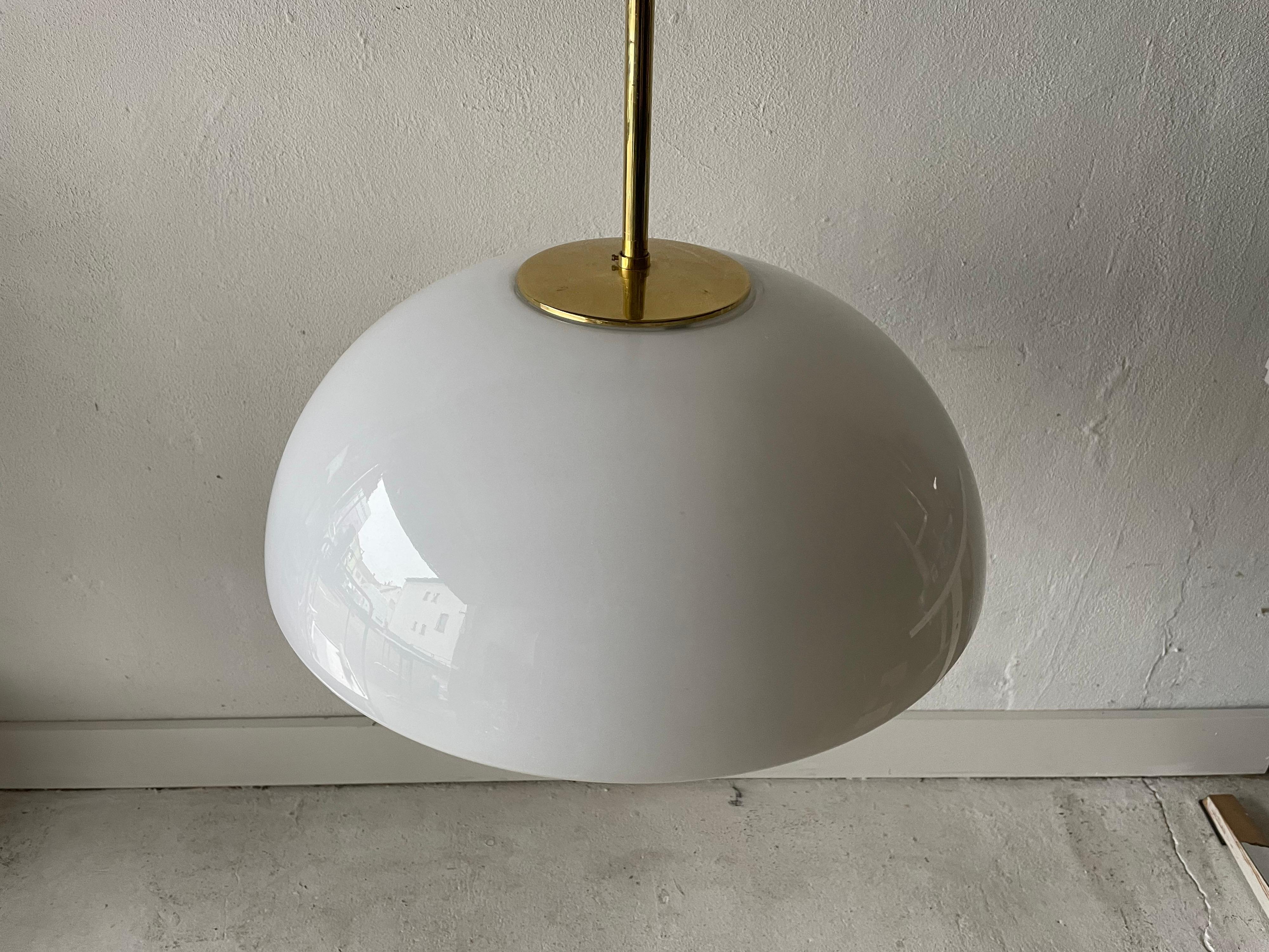 Mid-Century Modern Rare Opaline Glass & Brass Lux Pendant Lamp by Limburg, 1960s, Germany