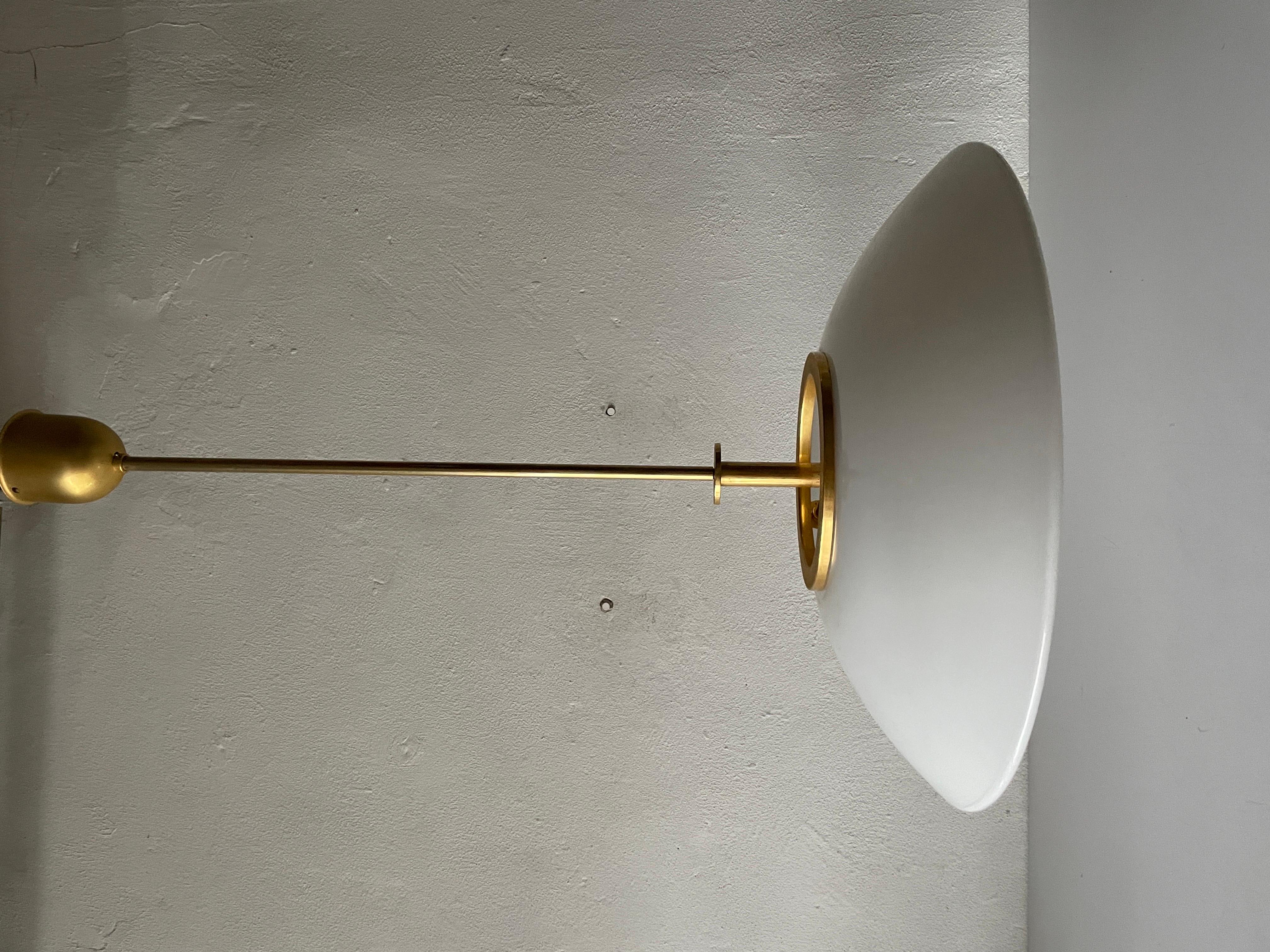 Mid-Century Modern Rare Opaline Glass & Brass Lux Pendant Lamp by Limburg, 1960s, Germany For Sale