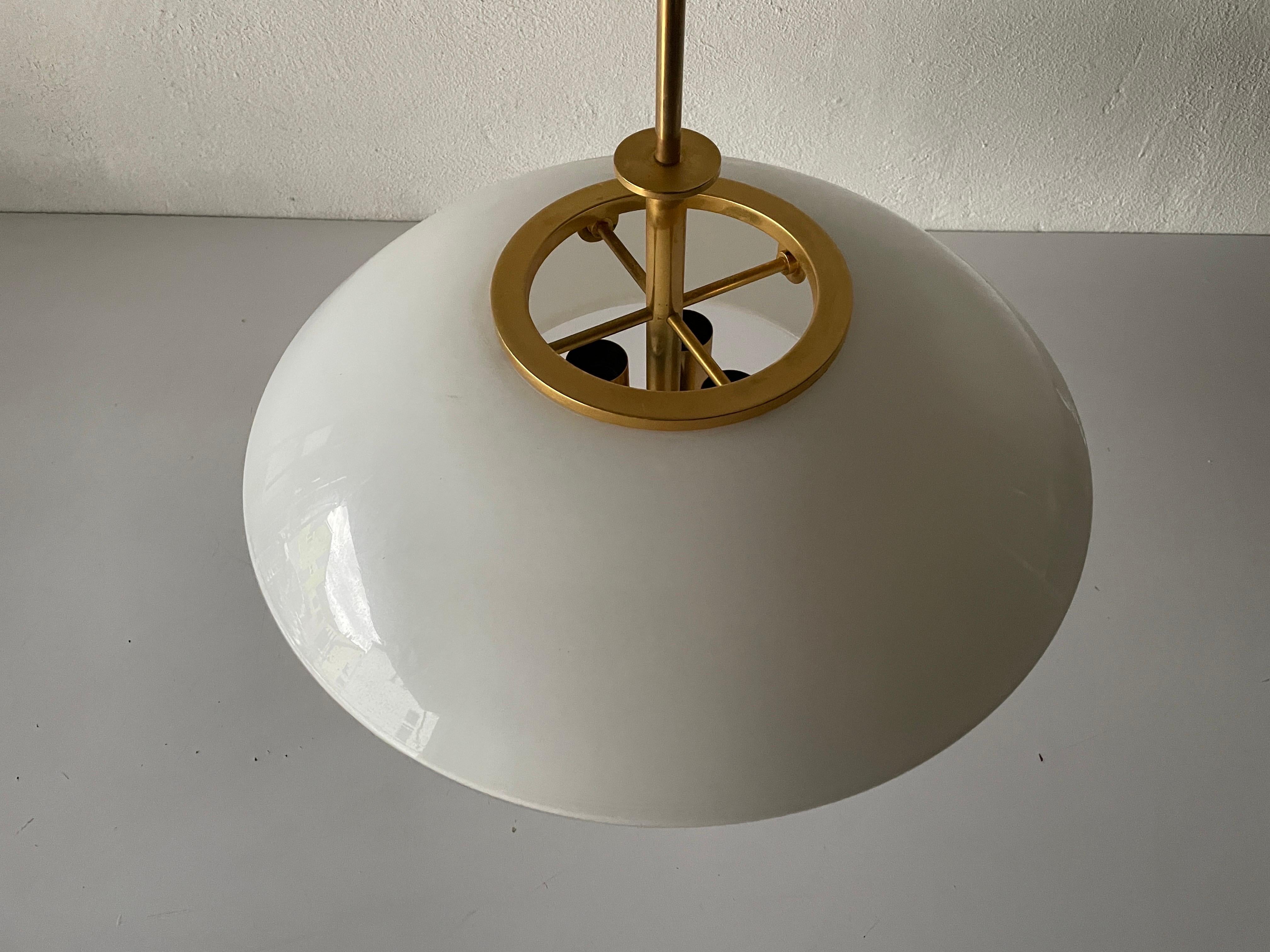 Rare Opaline Glass & Brass Lux Pendant Lamp by Limburg, 1960s, Germany In Excellent Condition For Sale In Hagenbach, DE