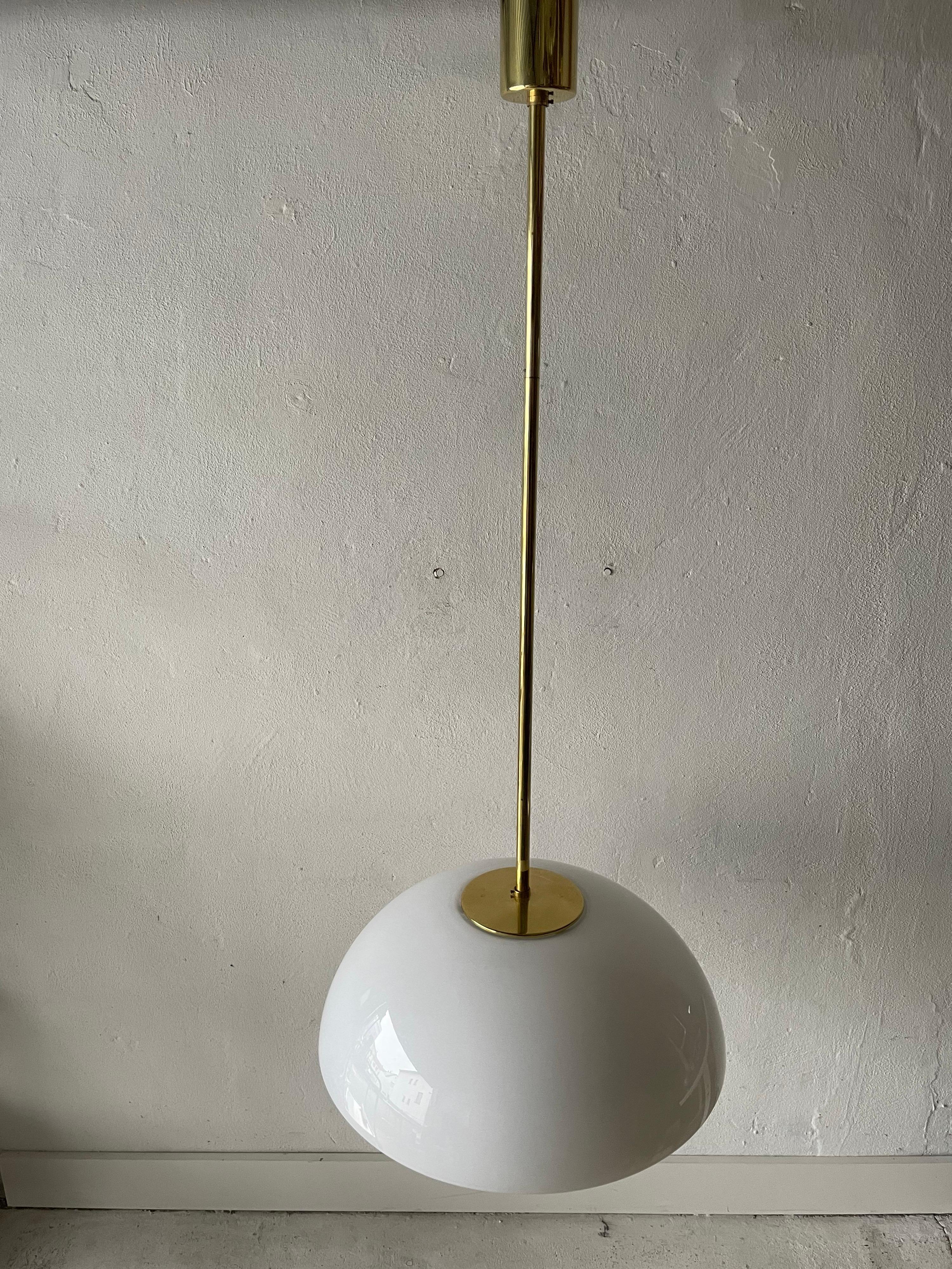 Rare Opaline Glass & Brass Lux Pendant Lamp by Limburg, 1960s, Germany 1