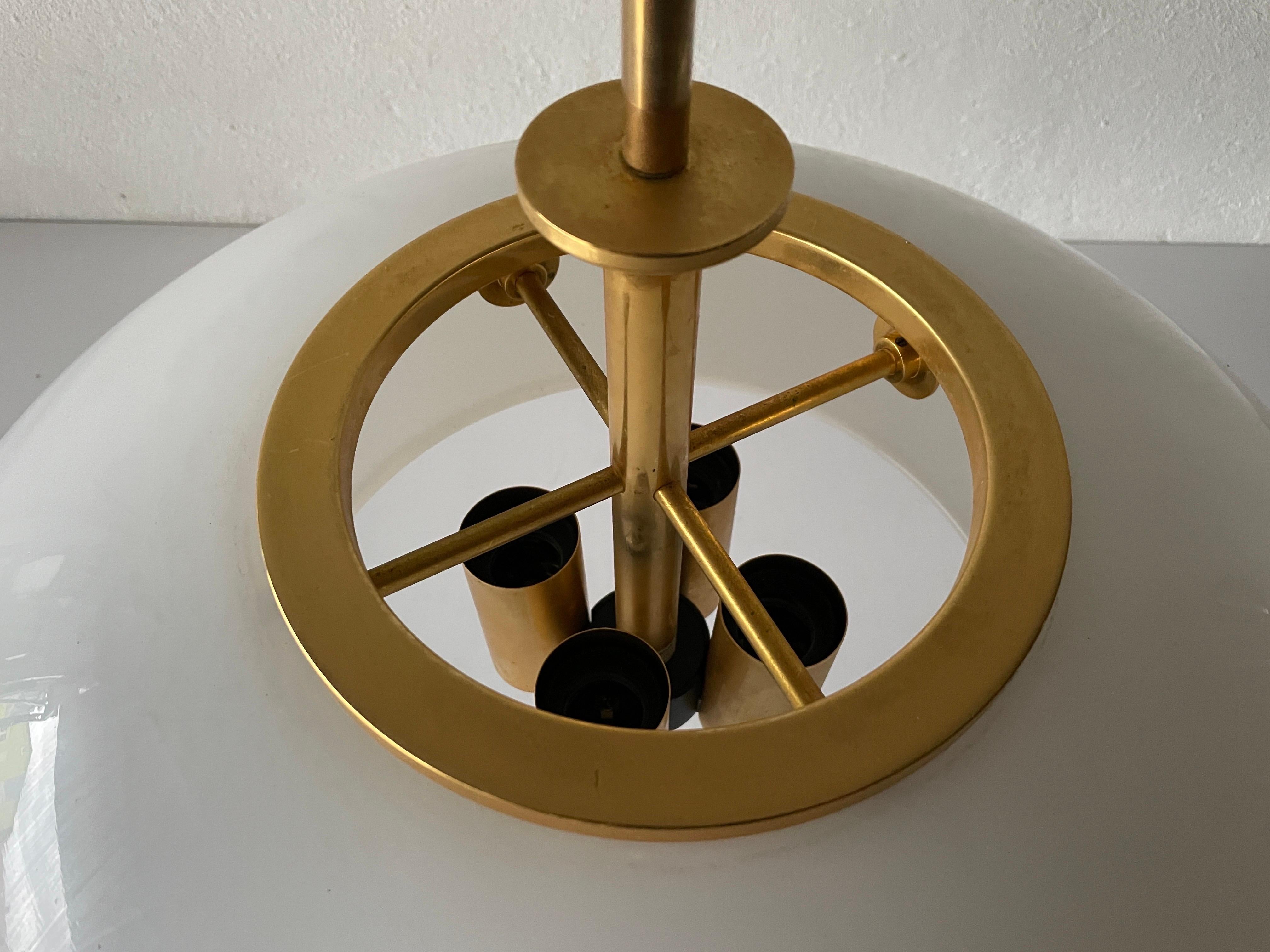 Rare Opaline Glass & Brass Lux Pendant Lamp by Limburg, 1960s, Germany For Sale 1