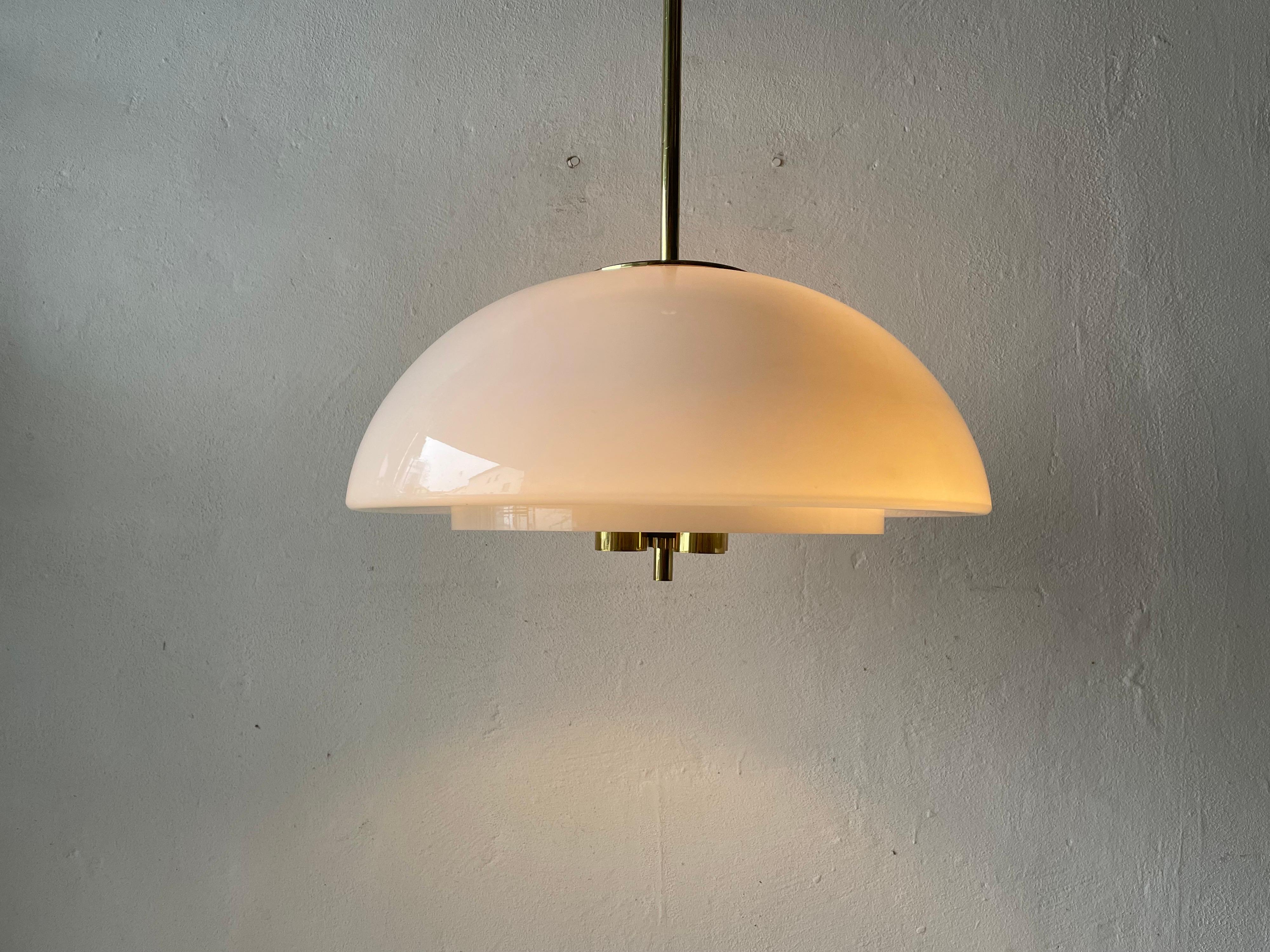 Rare Opaline Glass & Brass Lux Pendant Lamp by Limburg, 1960s, Germany 3