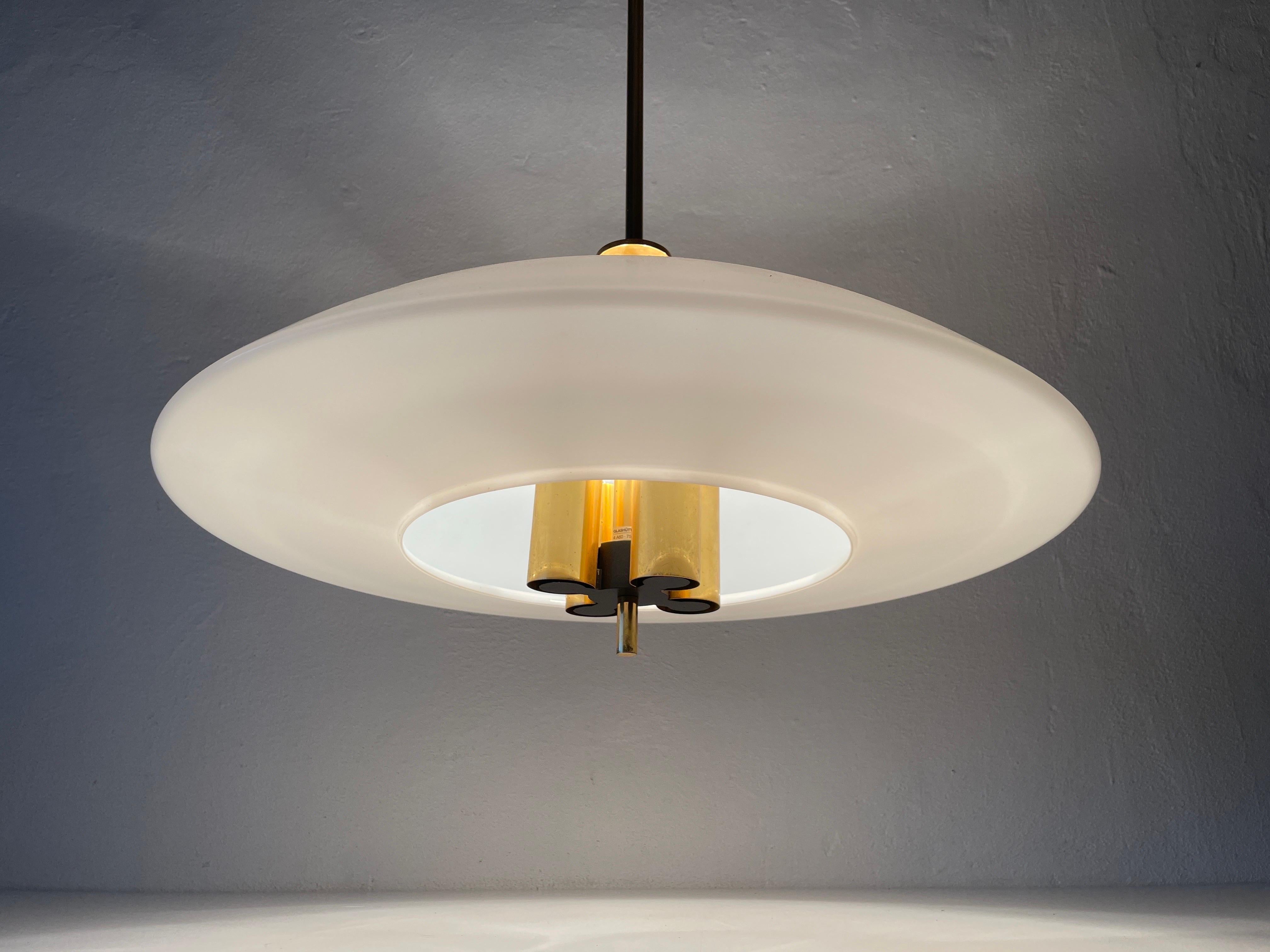 Rare Opaline Glass & Brass Lux Pendant Lamp by Limburg, 1960s, Germany For Sale 4