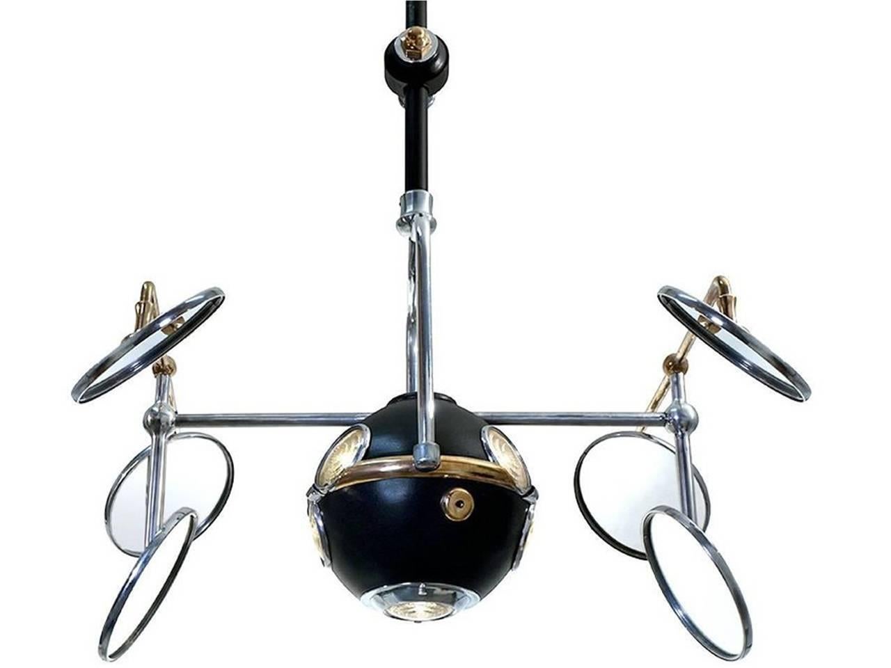 Some consider this lamp the “Holy Grail” of Industrial lighting and typical of the rare odd objects and lamps you will find on our pages. You can’t make a more dramatic visual statement than this lamp! The 12 inch aluminium ball head has five lenses