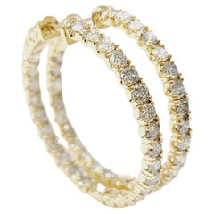 BLOWOUT MONTH, 5.05 Carat Natural Diamond Hoops Earrings 14 Karat Yellow Gold