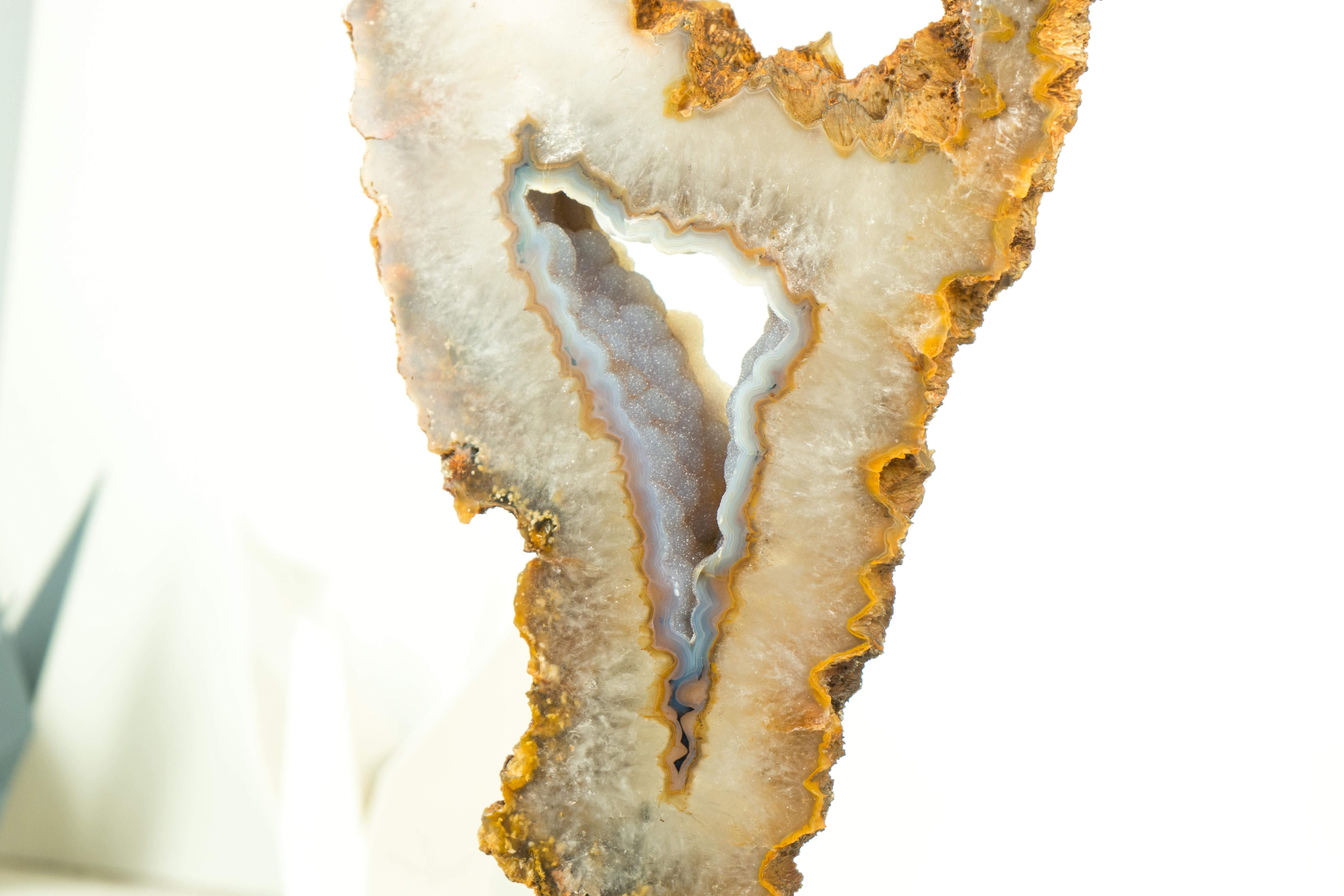 Rare Orange Agate with Baby Blue Galaxy Druzy Geode Portal, Natural and Ethical For Sale 6