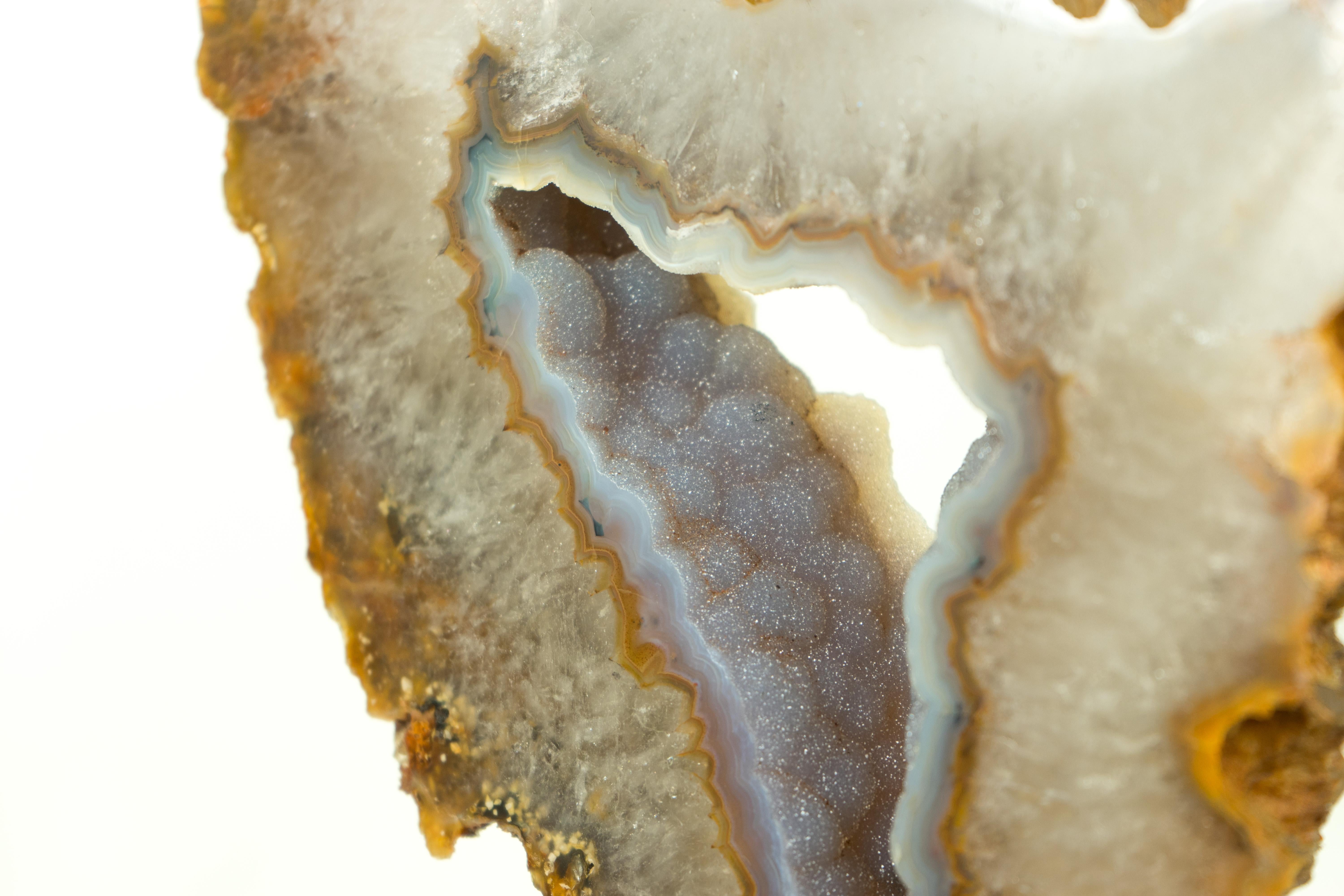 Contemporary Rare Orange Agate with Baby Blue Galaxy Druzy Geode Portal, Natural and Ethical For Sale