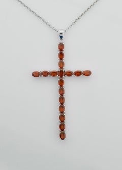 Rare Orange Garnet Cross Necklace 8.75 Carat in White Gold