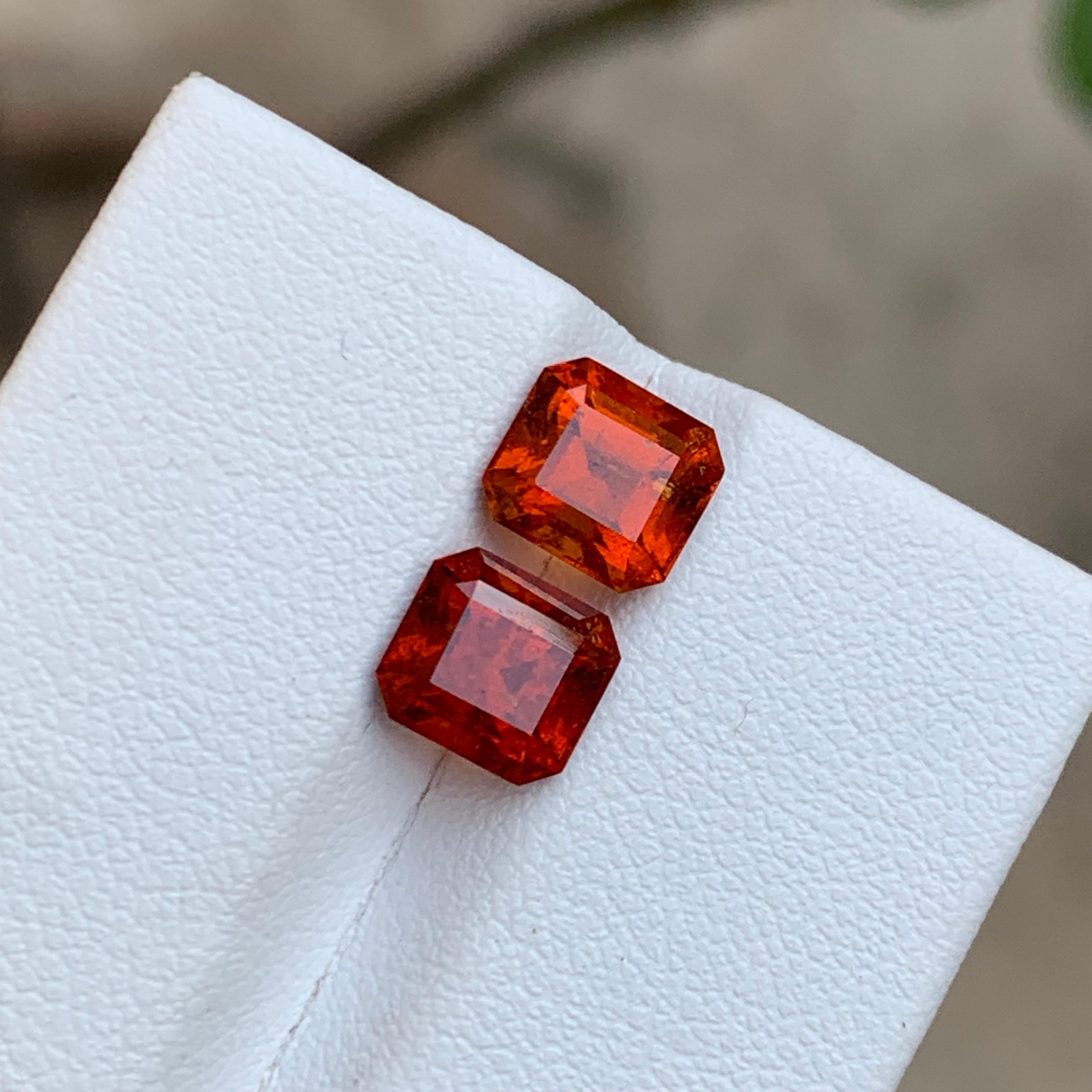 Rare Orange Hessonite Garnet Gemstones, 3.55 Ct Square Emerald Cut for Jewelry For Sale 6