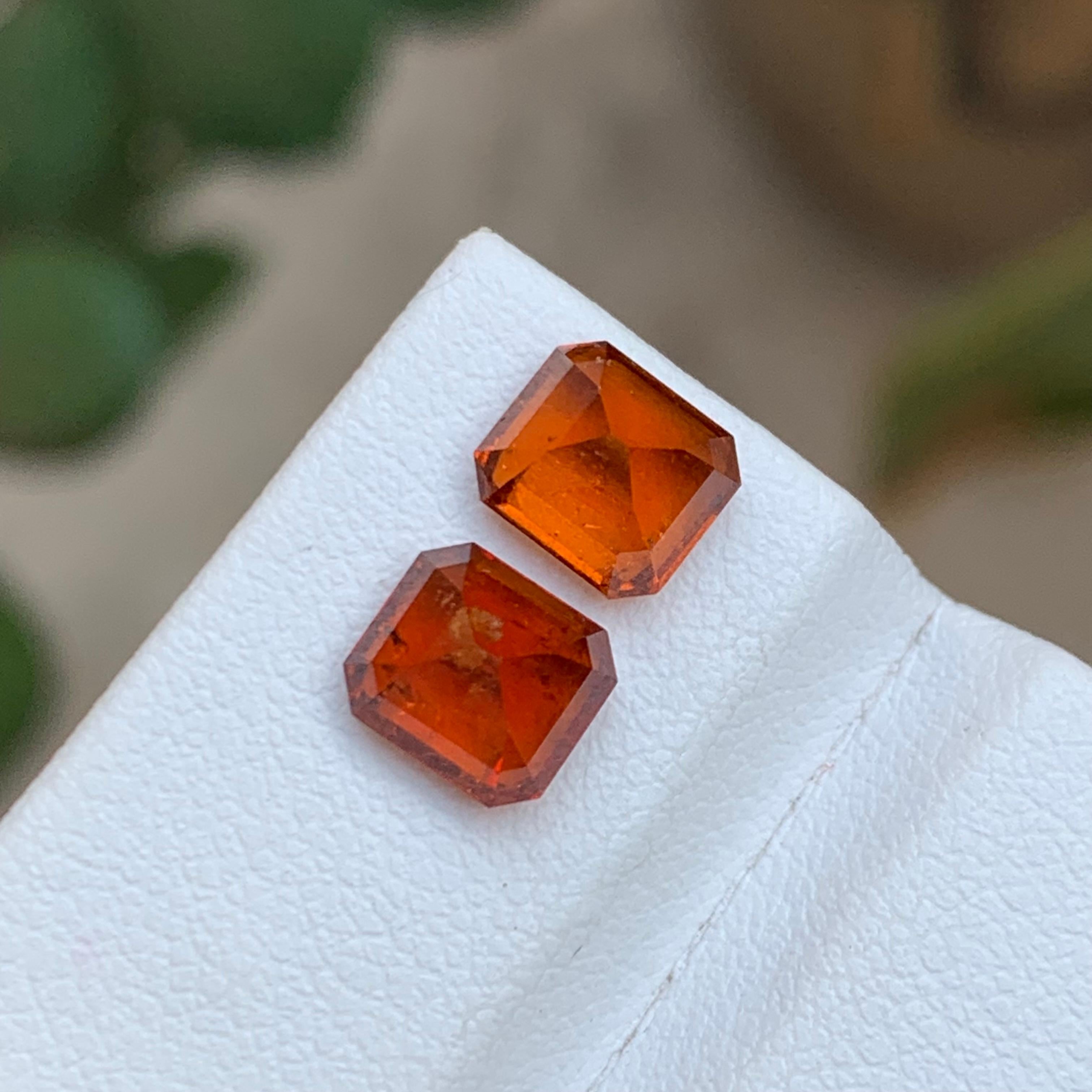Rare Orange Hessonite Garnet Gemstones, 3.55 Ct Square Emerald Cut for Jewelry In New Condition For Sale In Peshawar, PK
