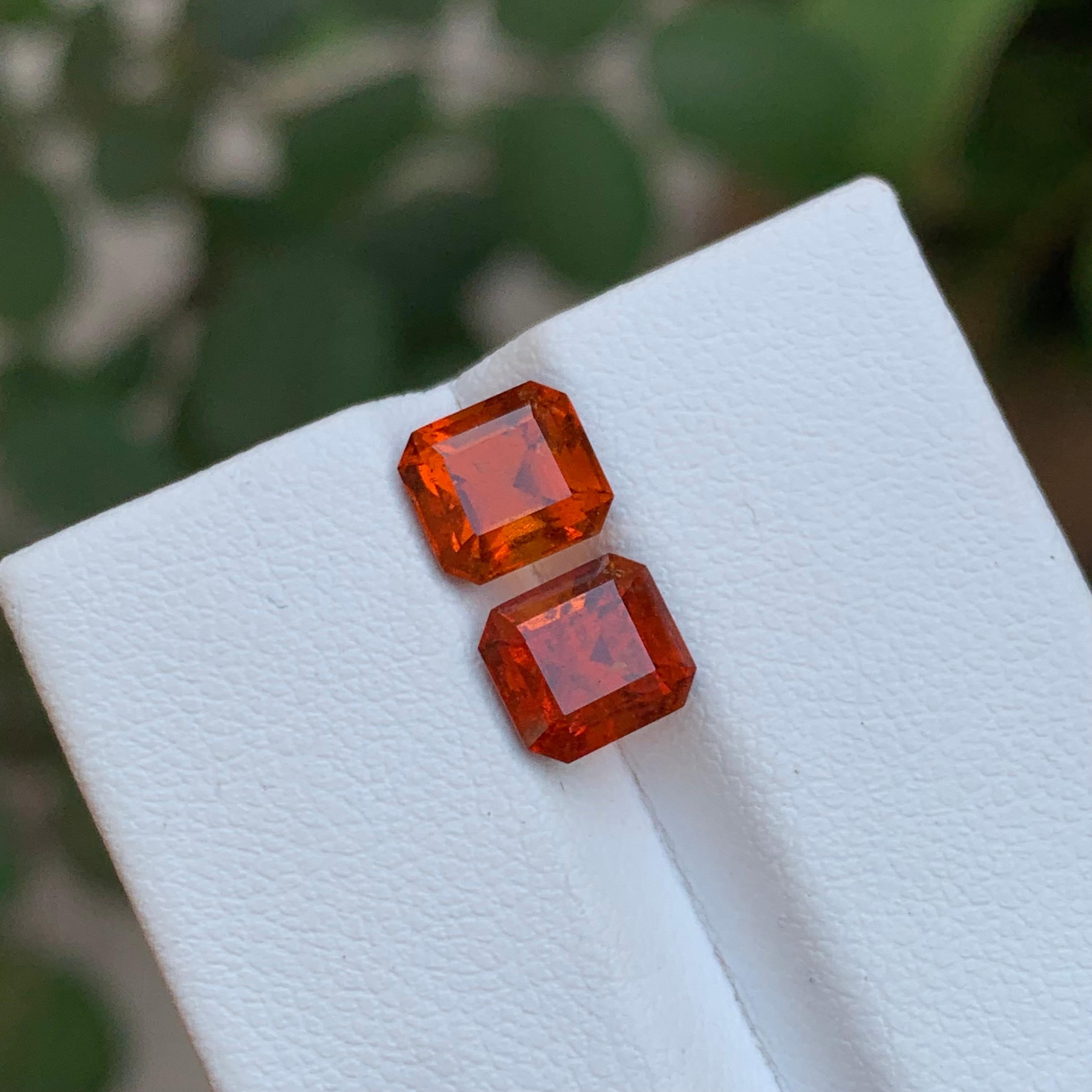 Rare Orange Hessonite Garnet Gemstones, 3.55 Ct Square Emerald Cut for Jewelry For Sale 1