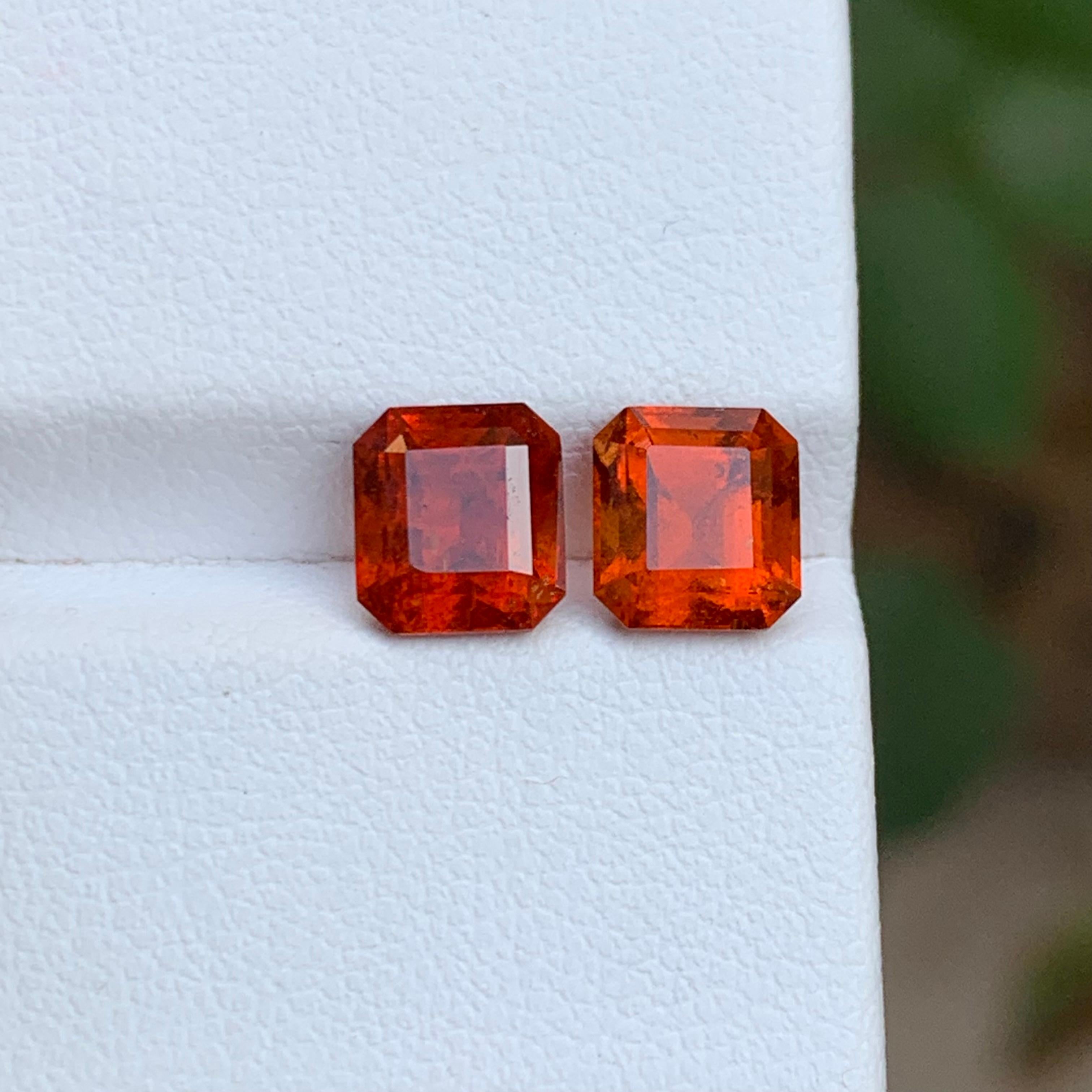 Rare Orange Hessonite Garnet Gemstones, 3.55 Ct Square Emerald Cut for Jewelry For Sale 2