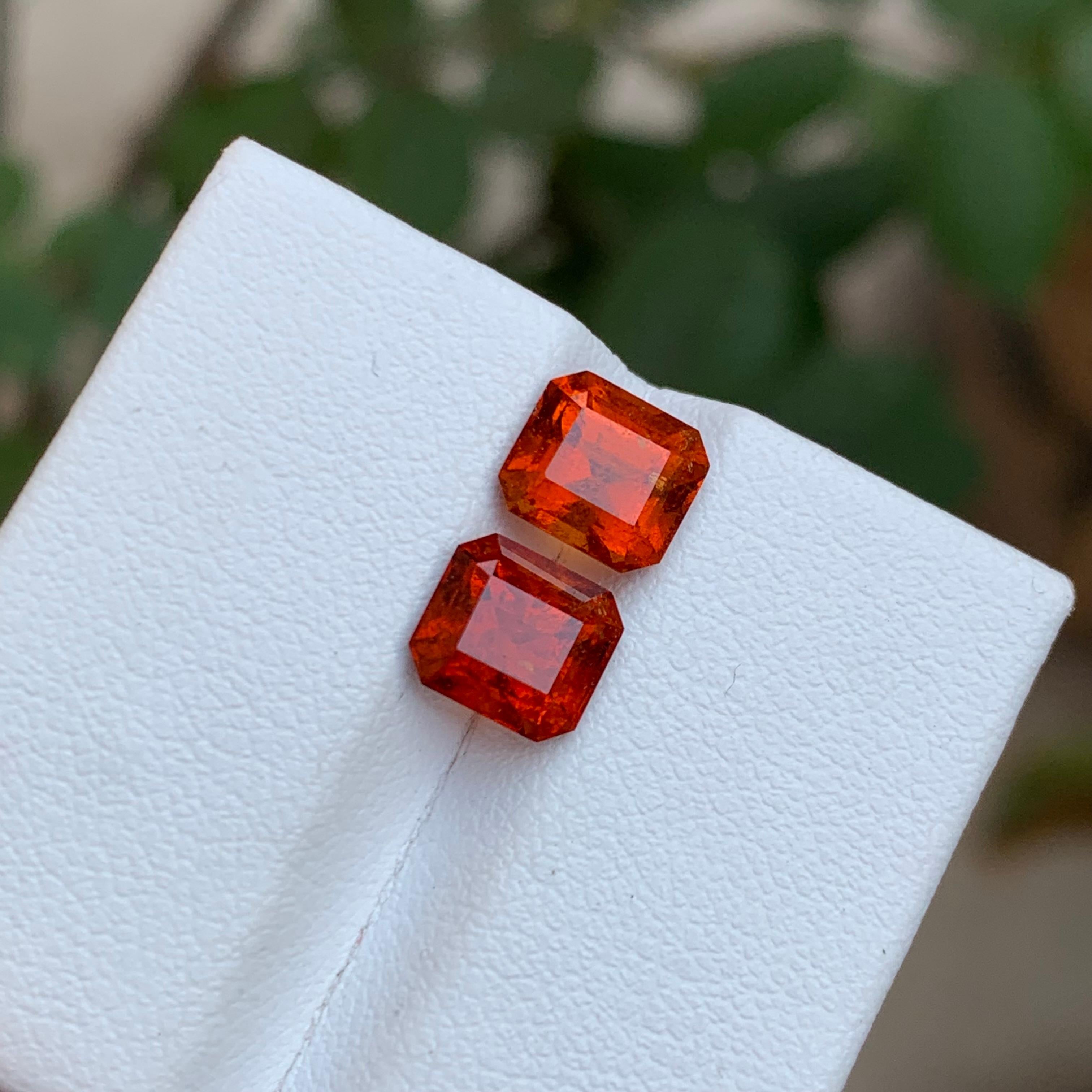 Rare Orange Hessonite Garnet Gemstones, 3.55 Ct Square Emerald Cut for Jewelry For Sale 4