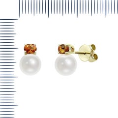 Rare Orange Sapphire Pearl Diamond Yellow Gold Earrings