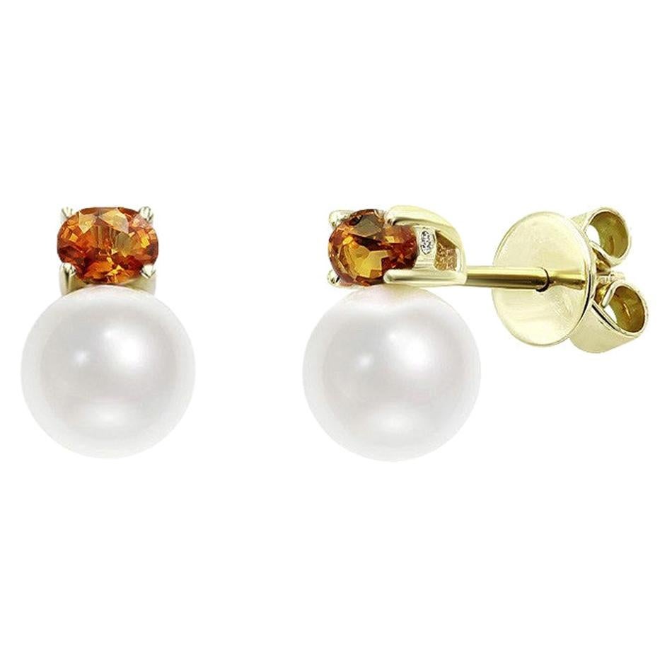 Rare Orange Sapphire Pearl Diamond Yellow Gold Earrings