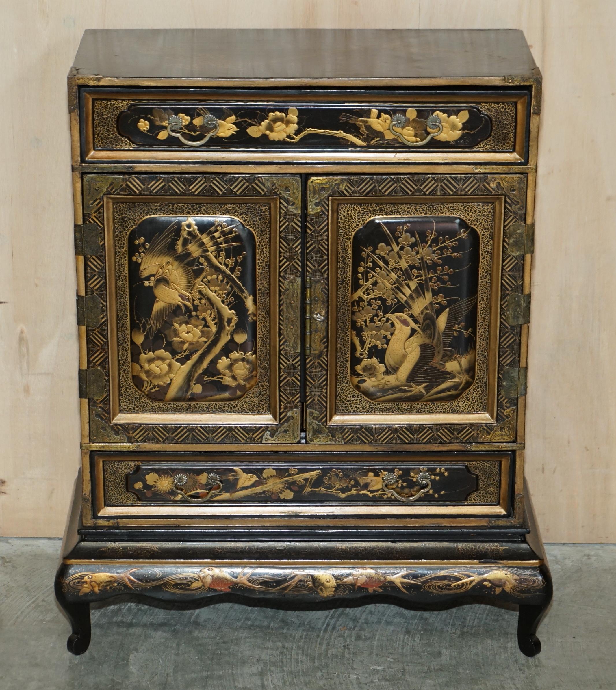 Lacquered Rare Oriental Chinese Export Antique Cabinet Lots of Drawers for Fine Teas