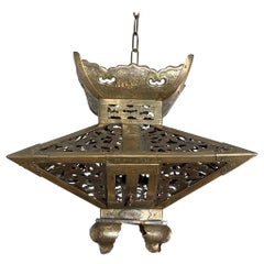Antique Rare Oriental Style Chinese Pagoda Shape Arts & Crafts Brass Pendant or Lantern