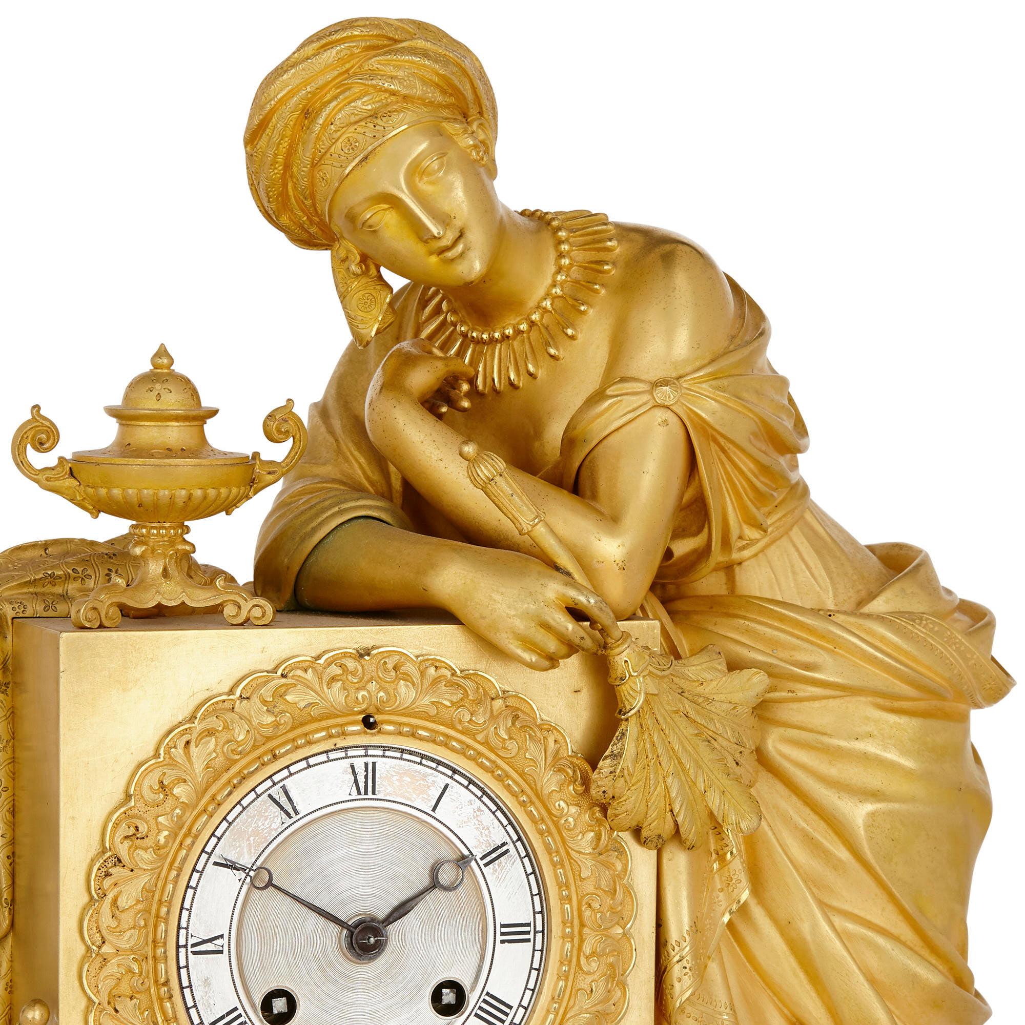 Charles X Rare Orientalist Gilt Bronze Mantel Clock by Denière et Fils For Sale