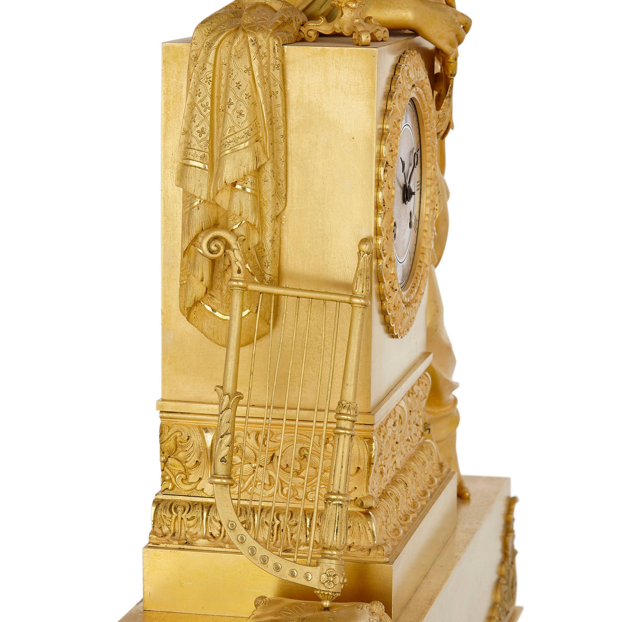 French Rare Orientalist Gilt Bronze Mantel Clock by Denière et Fils For Sale
