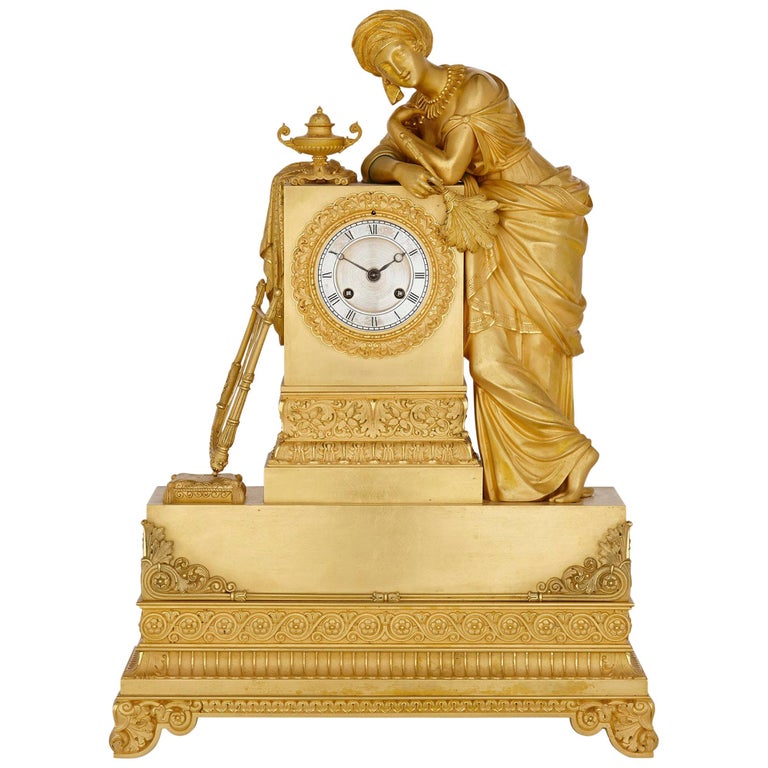 Rare Orientalist Gilt Bronze Mantel Clock by Denière et Fils For Sale