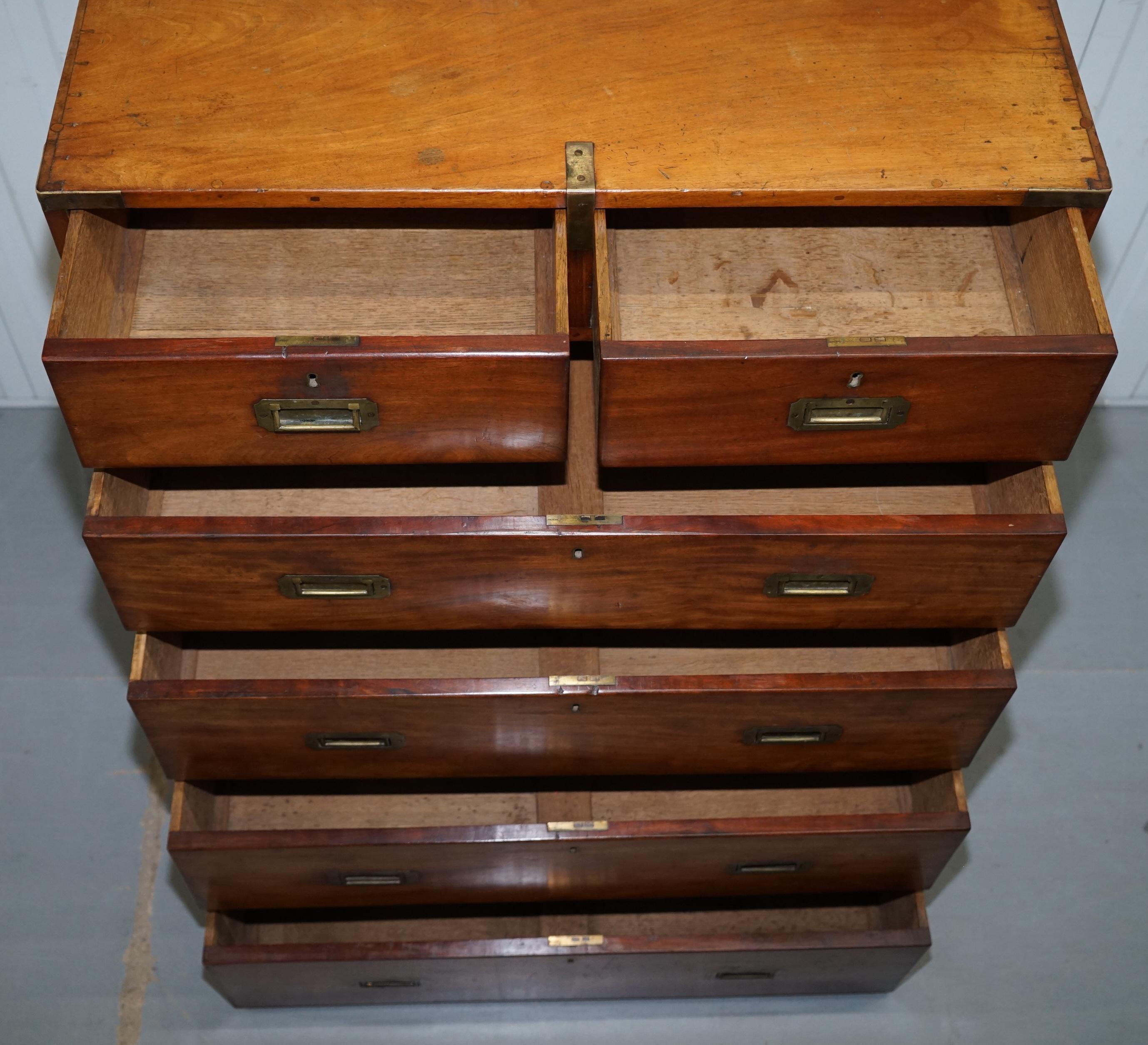 Rare Original 1870 Mahogany 6-Drawer 5-Tier Military Campaign Chest of Drawers 6