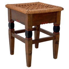 Rare Original 1900s danish stool by cabinetmaker A.E. Mørck in pine and seagrass