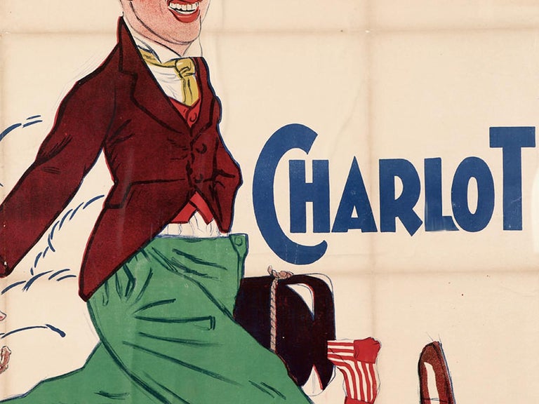 Rare Original 1918 Framed Charlie Chaplin, Charlot Movie Poster In Good Condition For Sale In Peekskill, NY