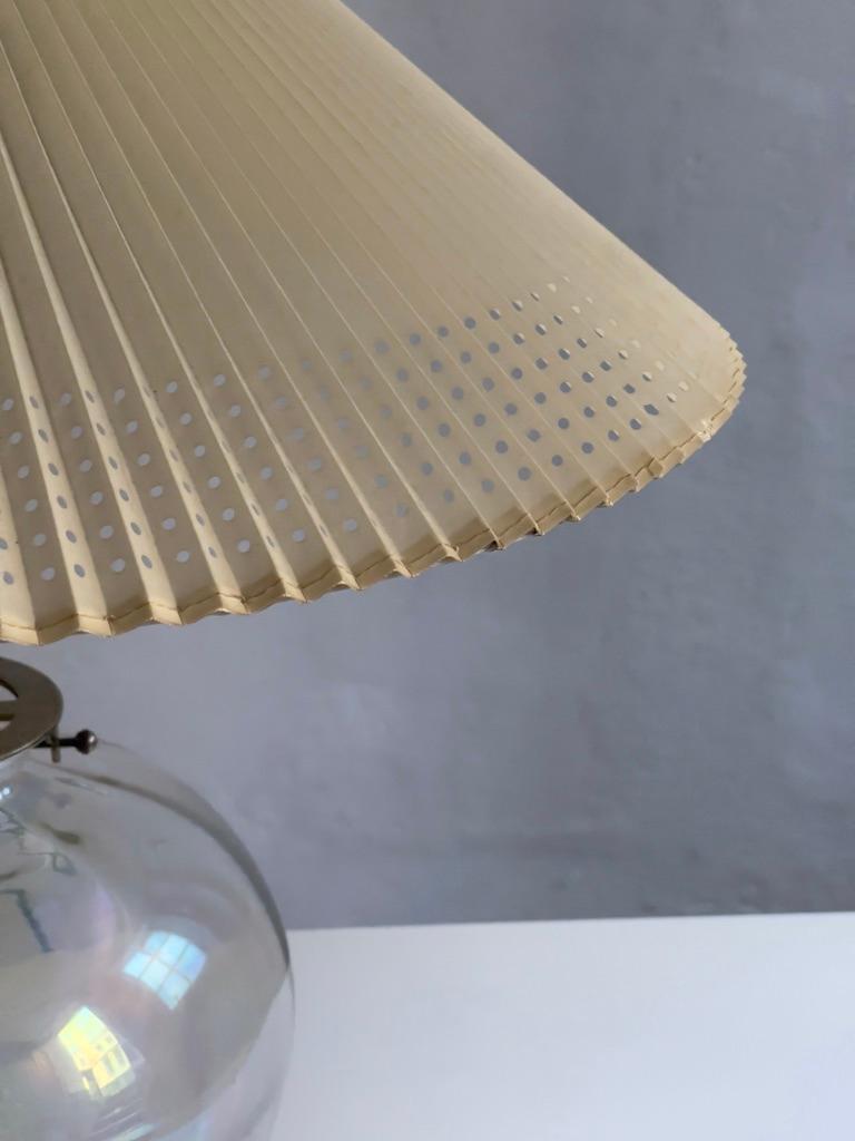 Glass Rare Original 1920s danish table lamp in iridescent glass, perforated lamp shade For Sale