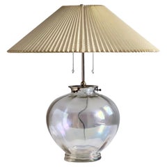 Antique Rare Original 1920s danish table lamp in iridescent glass, perforated lamp shade