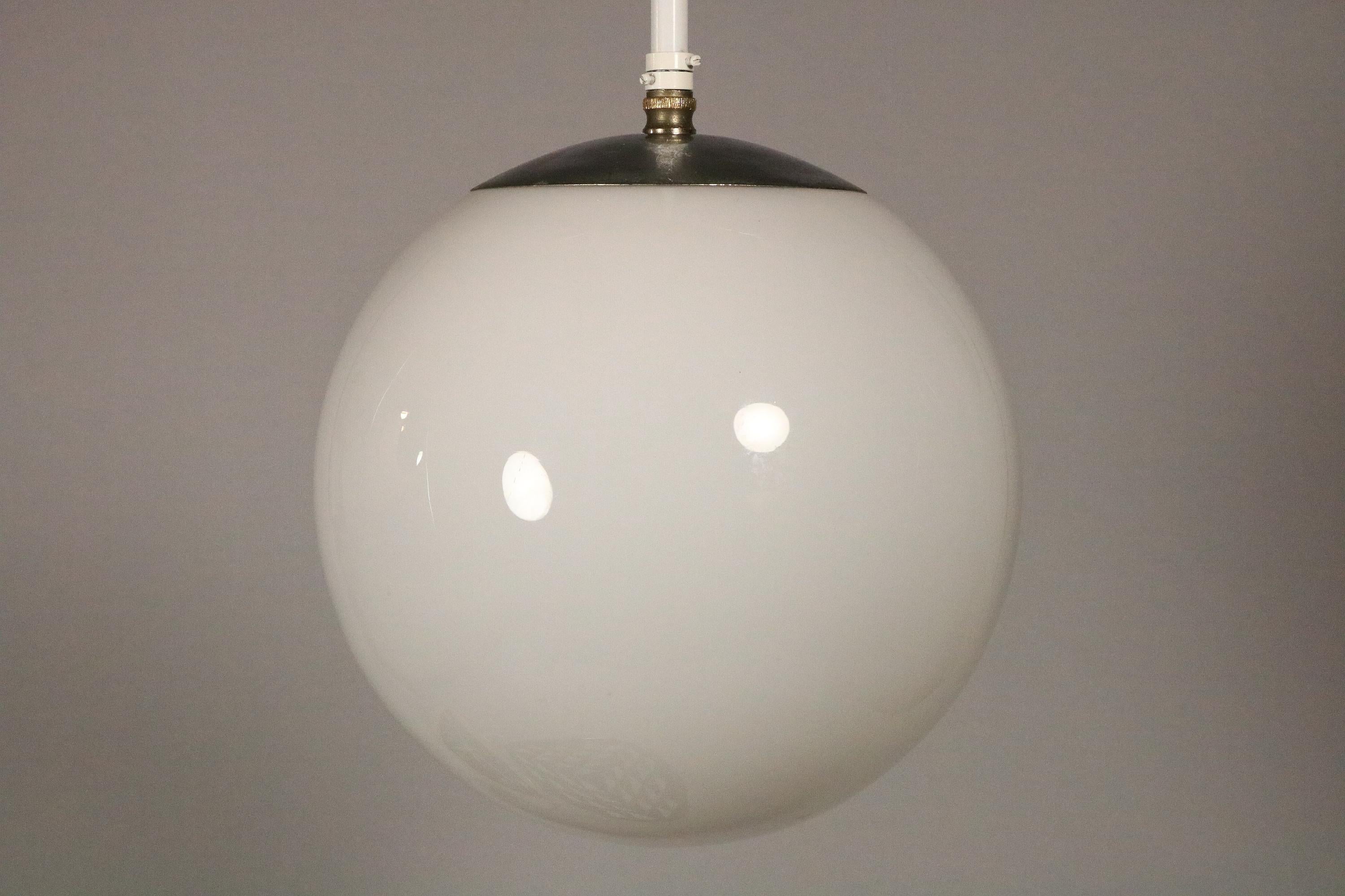 Danish Rare Original 1940s Ball Lamp, Opaline Glass, Denmark, Bauhaus Style For Sale