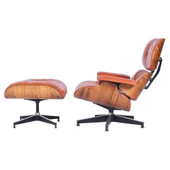 Rare & Original 1960s Custom Color Eames Lounge & Ottoman Brunt Orange Leather