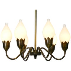 Rare Original 1960s Fog & Mørup Brass Chandelier "Tulip" Made in Denmark