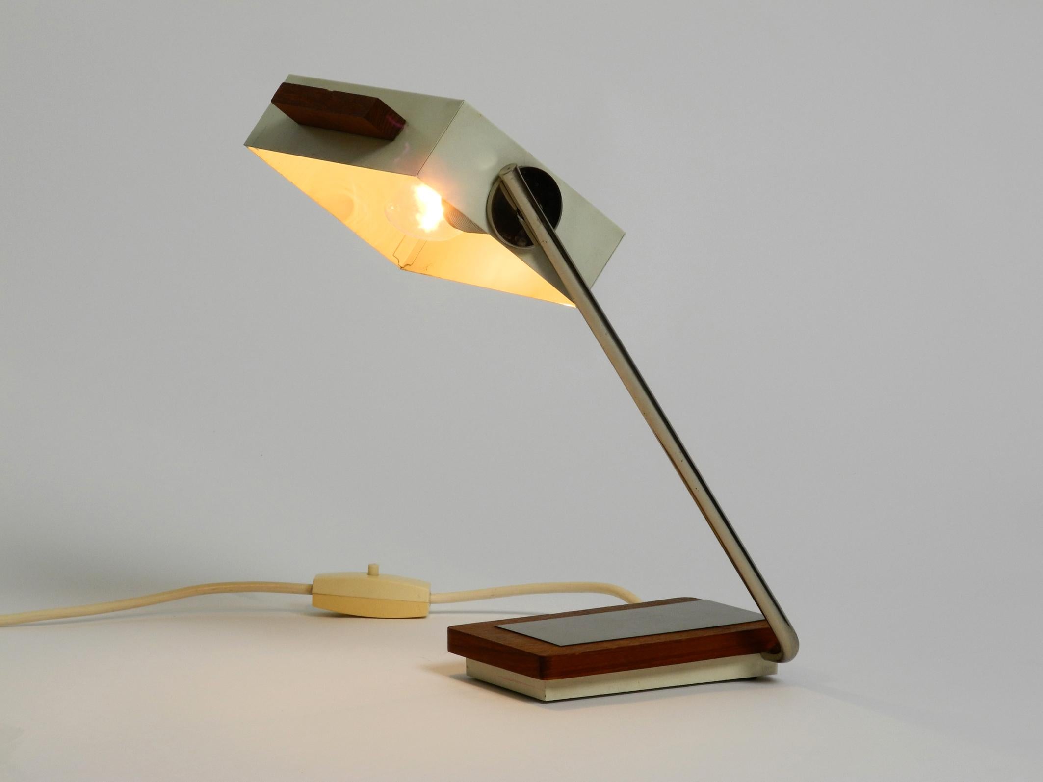 German Rare Original 1960s Kaiser Light Metal Teak Table Lamp For Sale