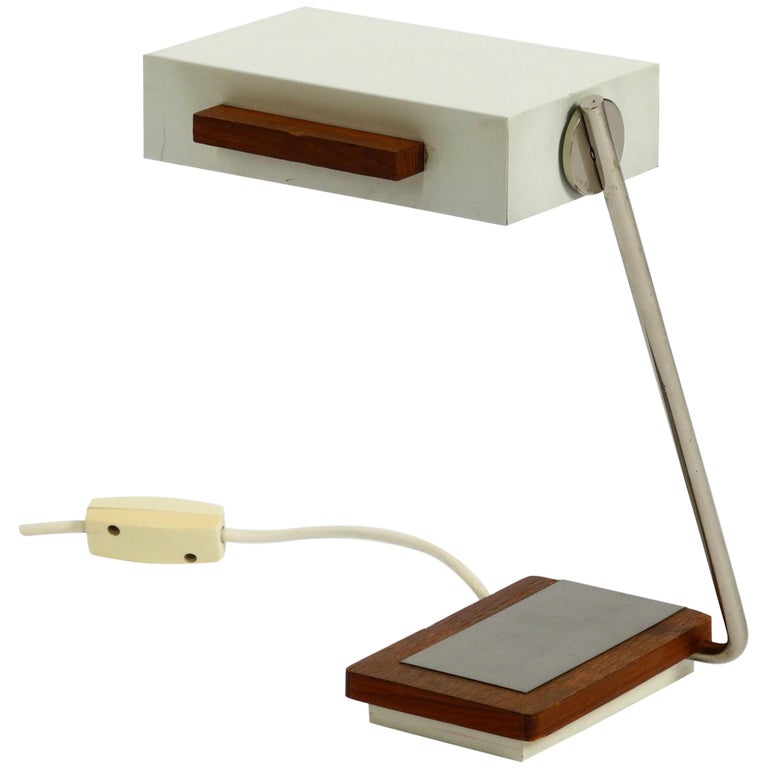Rare Original 1960s Kaiser Light Metal Teak Table Lamp For Sale at 1stDibs