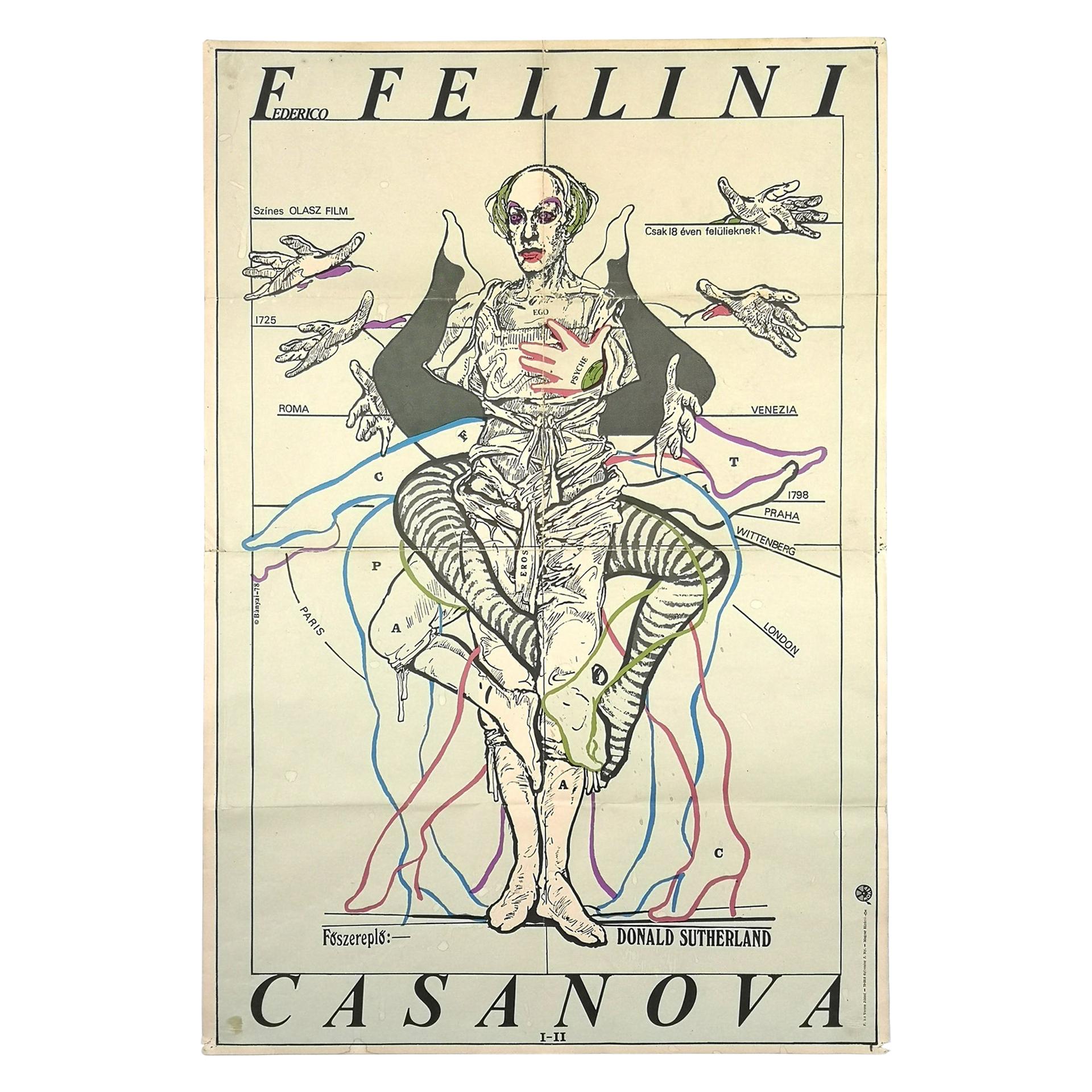 Rare Original 1979 Movie Poster for Casanova Di Federico Fellini